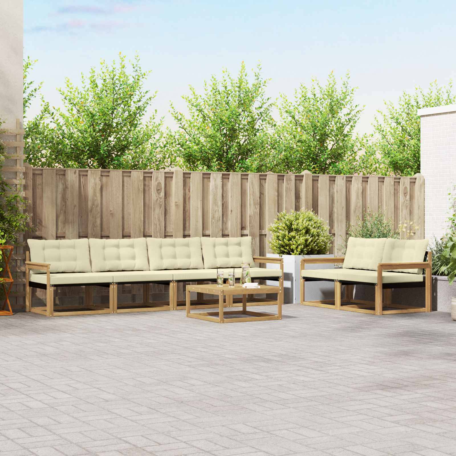 vidaXL Outdoor-Sofagarnitur 7 pcs Weiß und Creme 79 x 79 x 37 cm