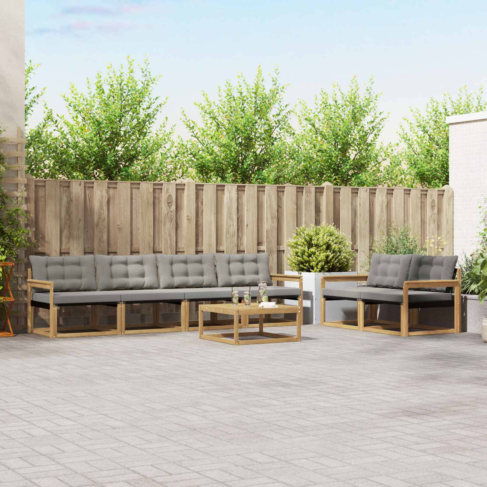 vidaXL Outdoor-Sofagarnitur 7 pcs Weiß und Hellgrau 79 x 79 x 37 cm