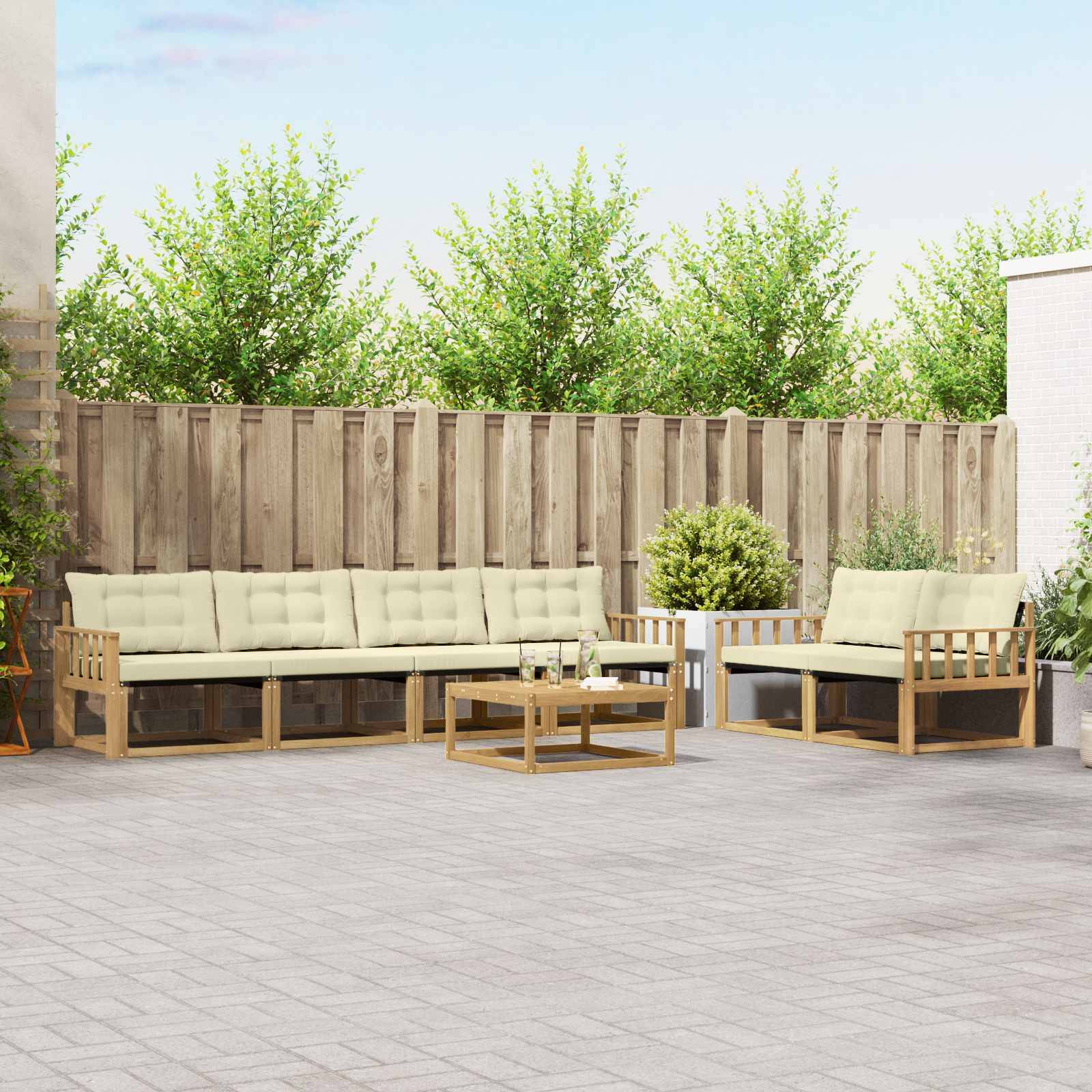 vidaXL Outdoor-Sofagarnitur 7 pcs Weiß und Creme 79 x 79 x 37 cm