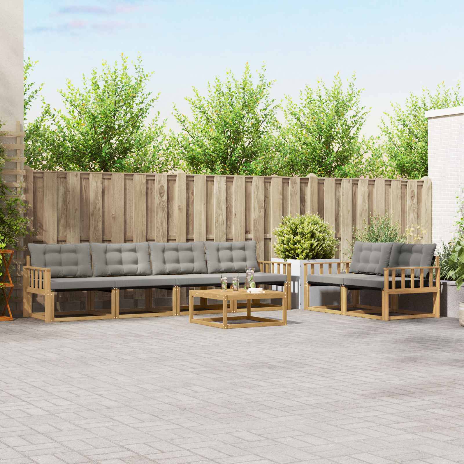 vidaXL Outdoor-Sofagarnitur 7 pcs Weiß und Hellgrau 79 x 79 x 37 cm