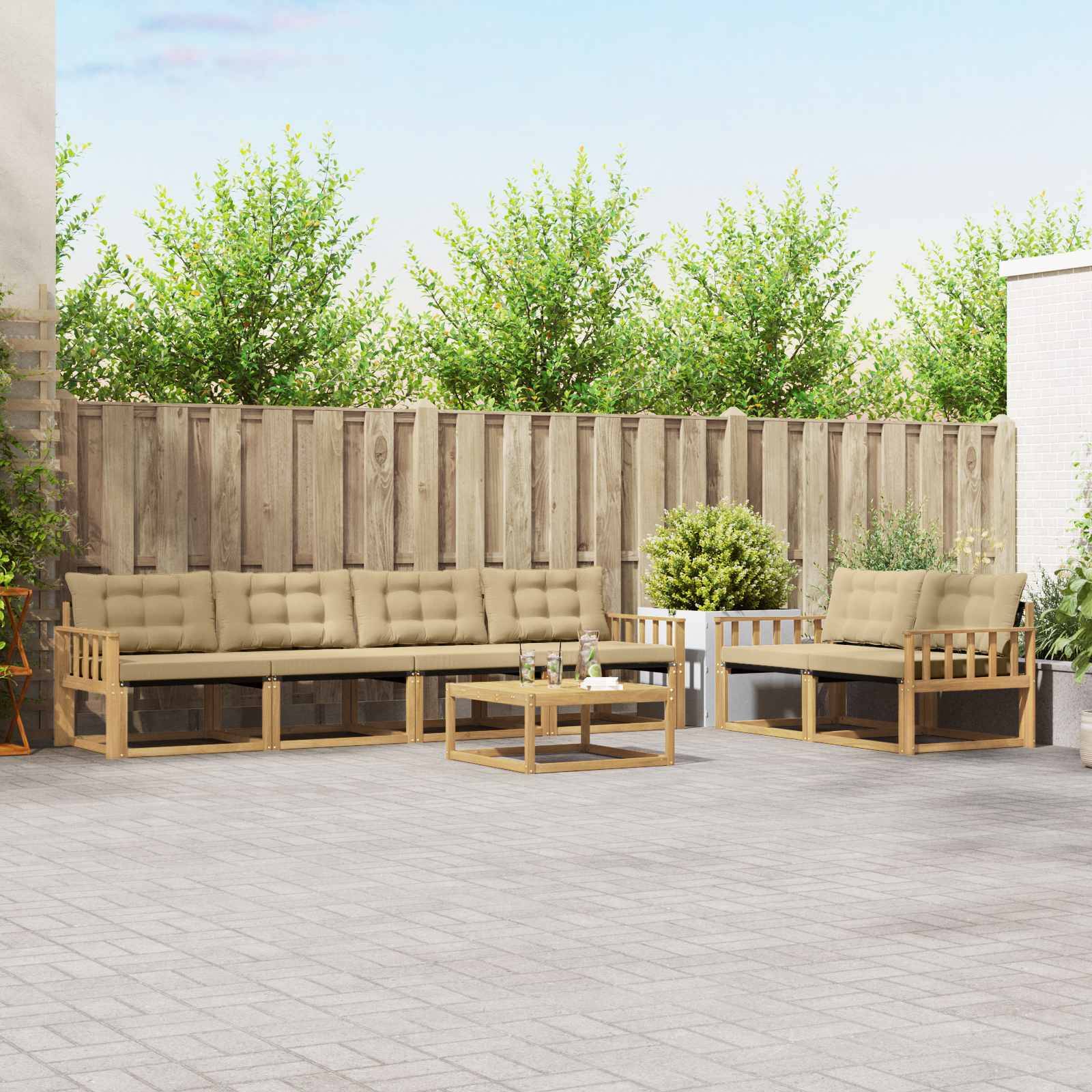 vidaXL Outdoor-Sofagarnitur 7 pcs Weiß und Beige 79 x 79 x 37 cm