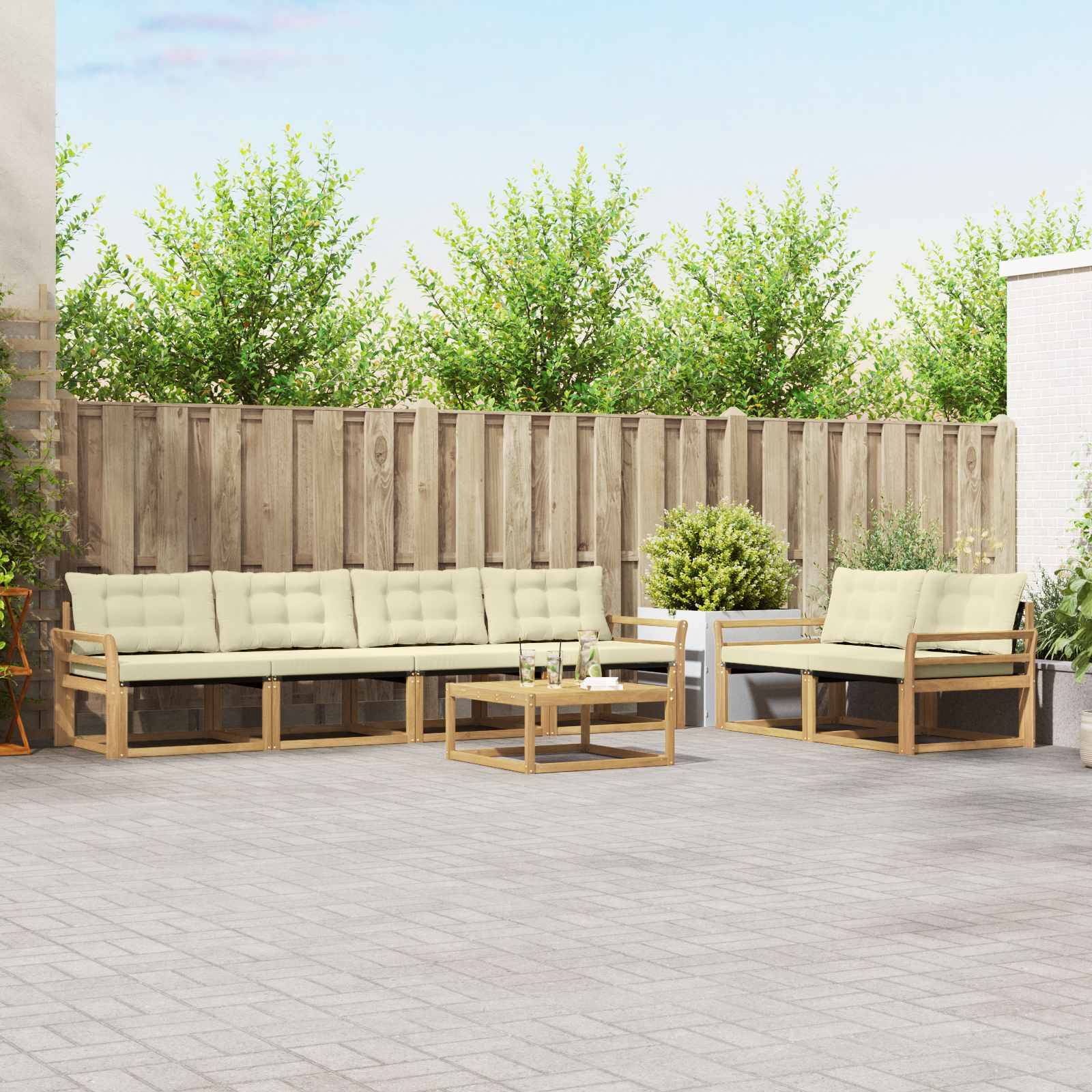 vidaXL Outdoor-Sofagarnitur 7 pcs Weiß und Creme 79 x 79 x 37 cm