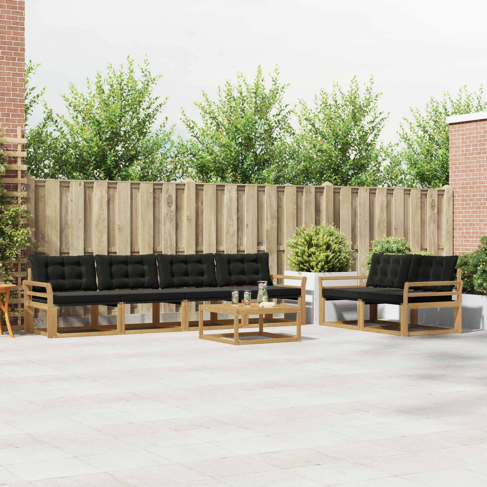 vidaXL Outdoor-Sofagarnitur 7 pcs Weiß und Schwarz 79 x 79 x 37 cm