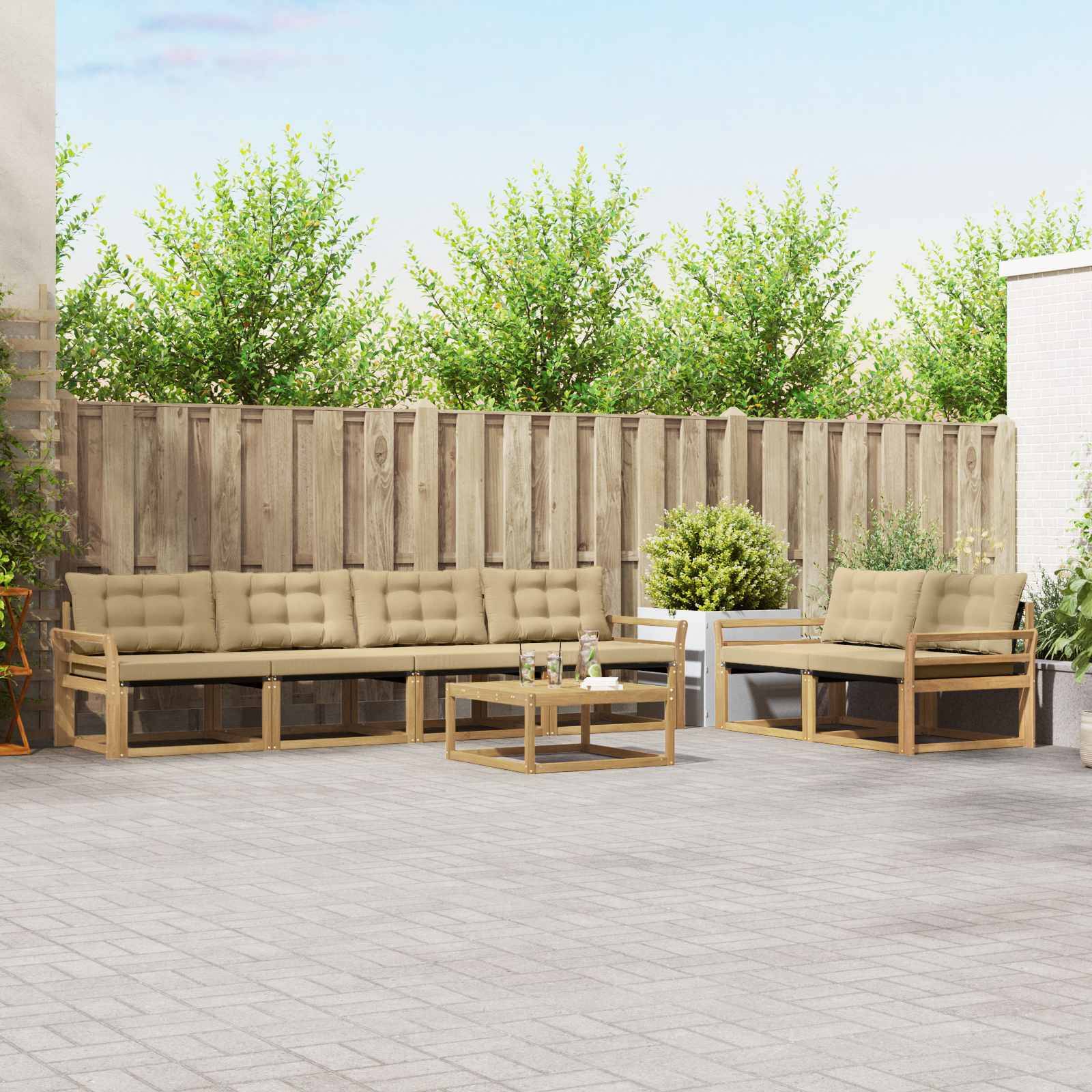 vidaXL Outdoor-Sofagarnitur 7 pcs Weiß und Beige 79 x 79 x 37 cm