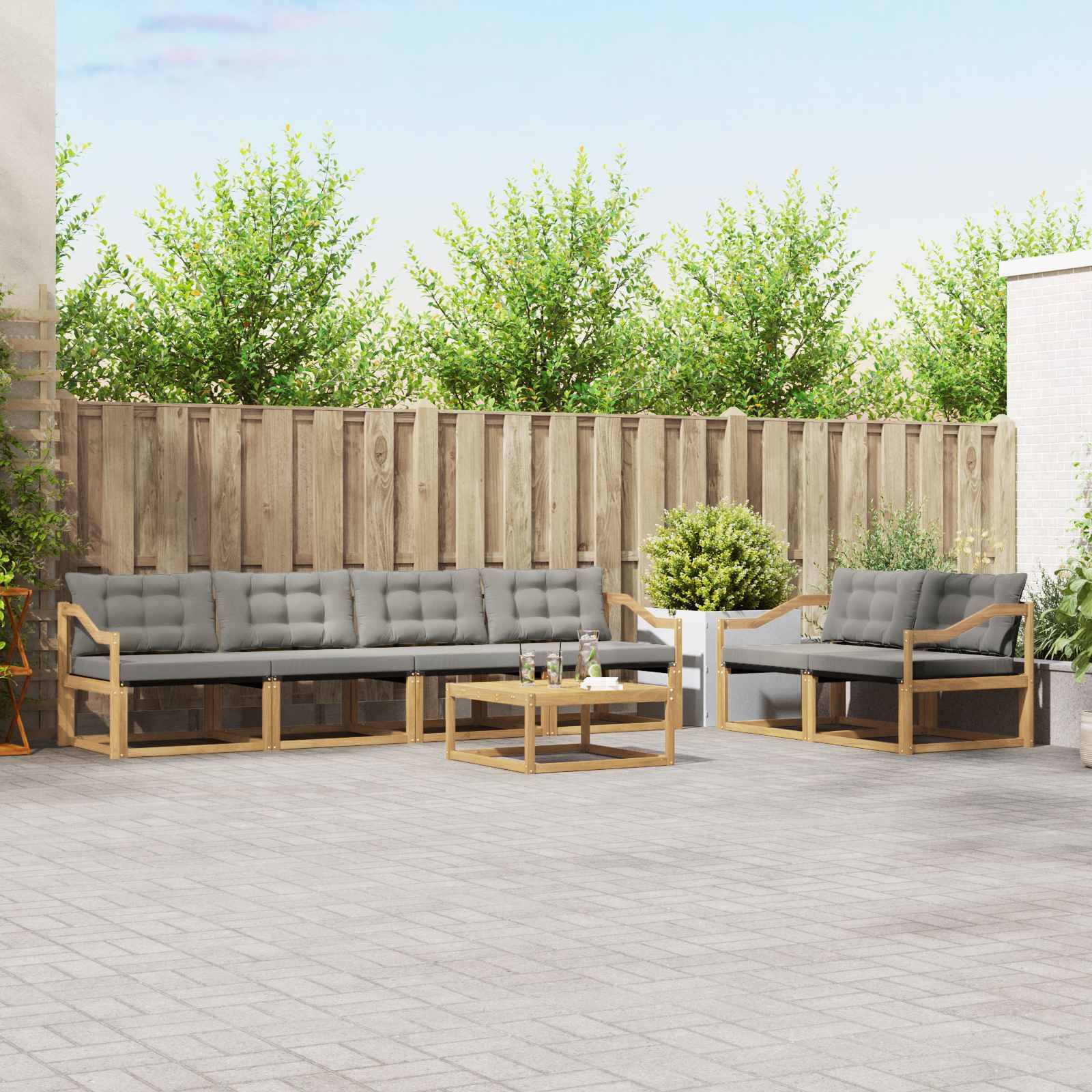 vidaXL Outdoor-Sofagarnitur 7 pcs Weiß und Hellgrau 79 x 79 x 37 cm