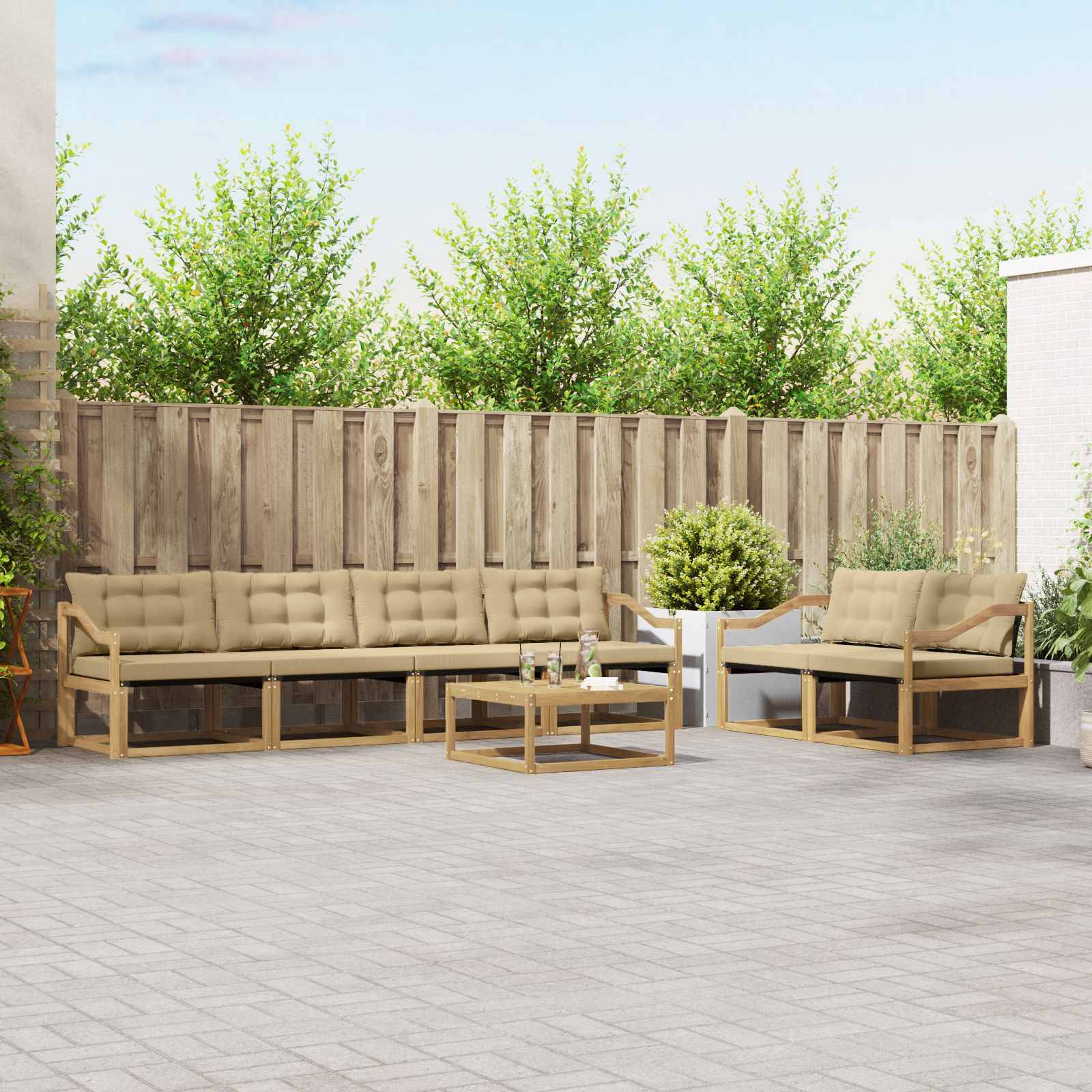 vidaXL Outdoor-Sofagarnitur 7 pcs Weiß und Beige 79 x 79 x 37 cm