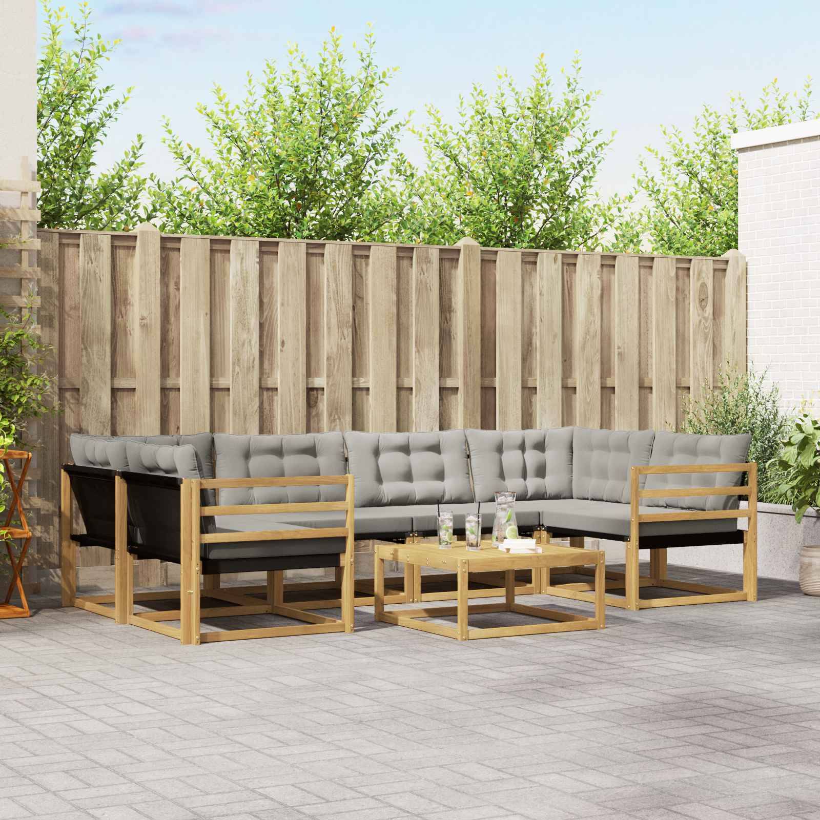 vidaXL Outdoor-Sofagarnitur 7 pcs Weiß und Hellgrau 79 x 79 x 37 cm