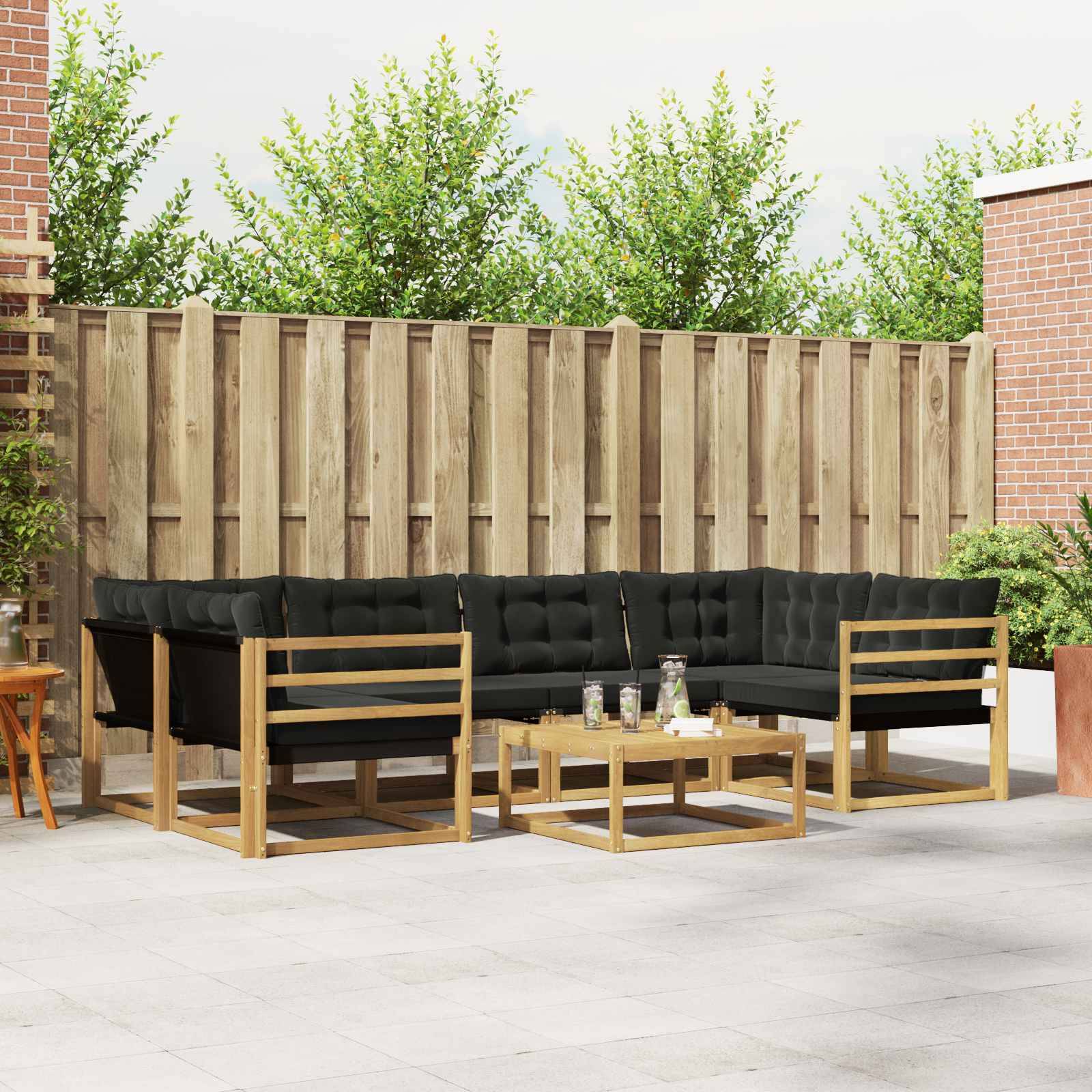 vidaXL Outdoor-Sofagarnitur 7 pcs Weiß und Schwarz 79 x 79 x 37 cm