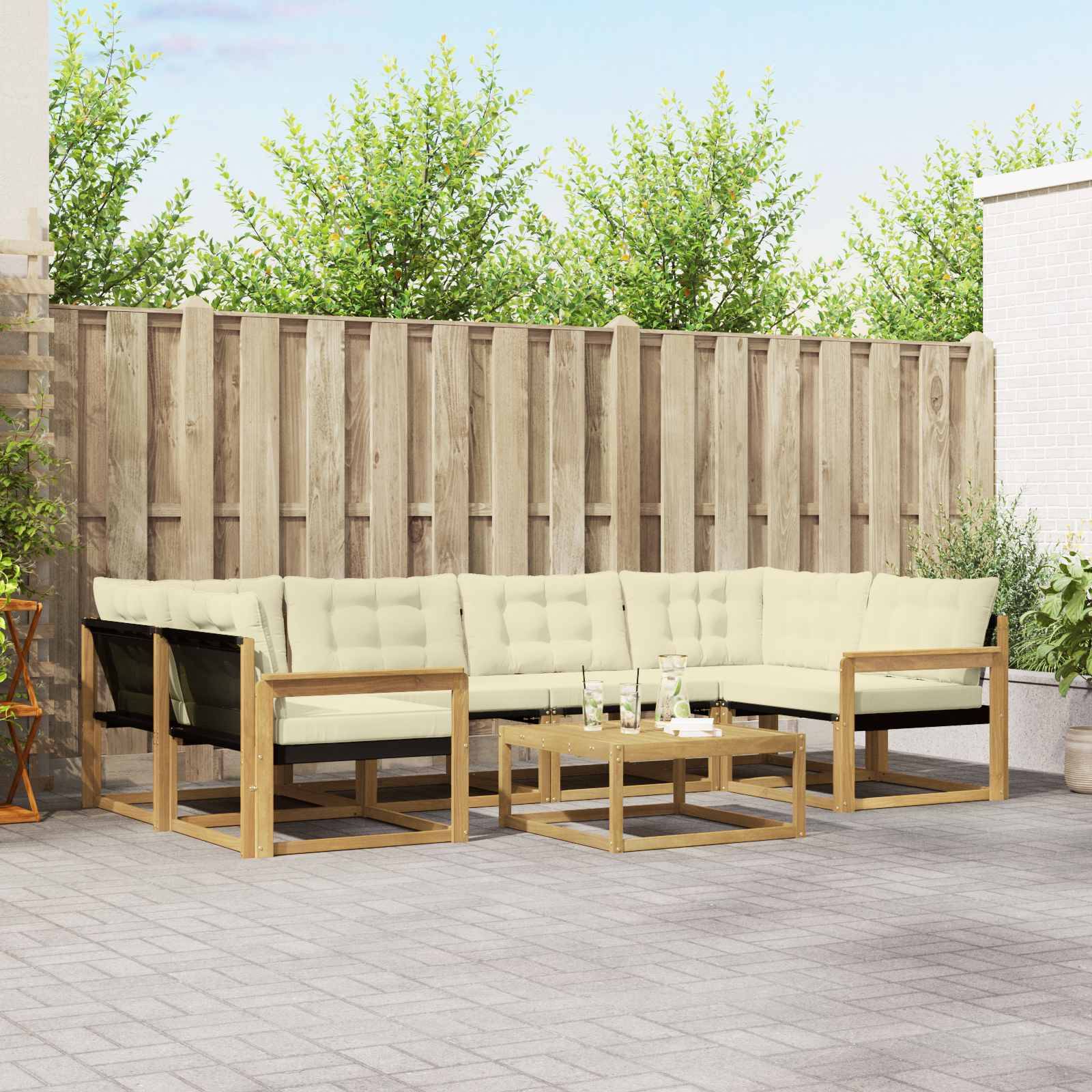 vidaXL Outdoor-Sofagarnitur 7 pcs Weiß und Creme 79 x 79 x 37 cm
