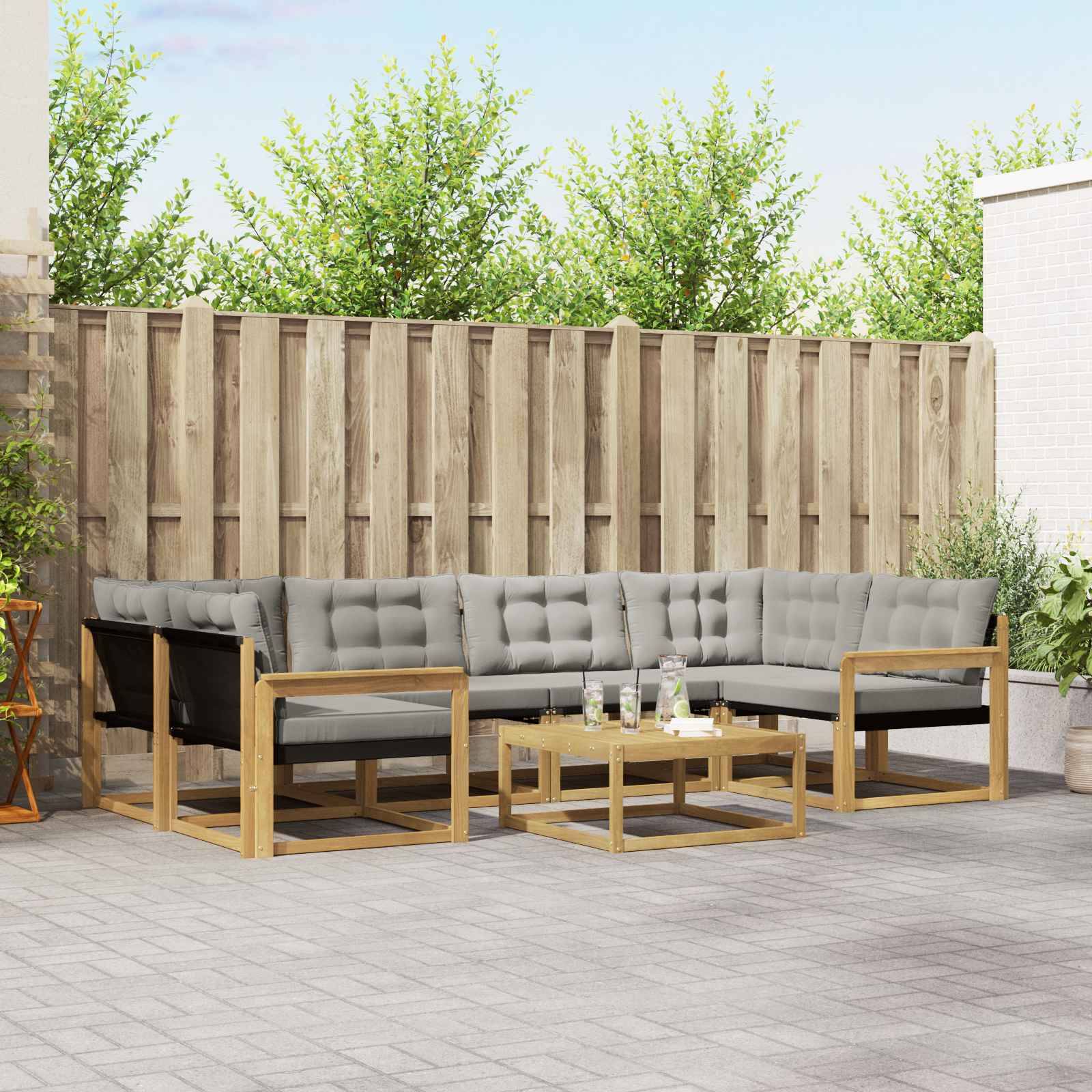 vidaXL Outdoor-Sofagarnitur 7 pcs Weiß und Hellgrau 79 x 79 x 37 cm
