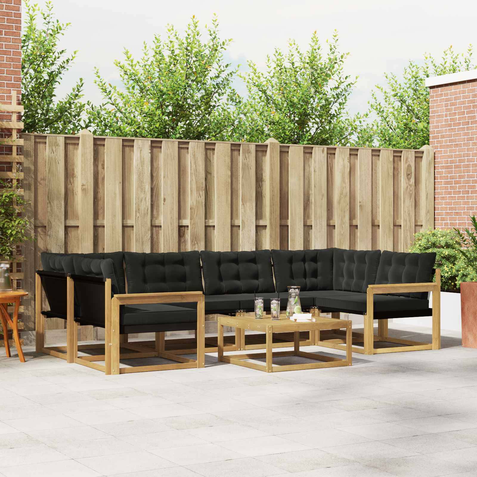 vidaXL Outdoor-Sofagarnitur 7 pcs Weiß und Schwarz 79 x 79 x 37 cm