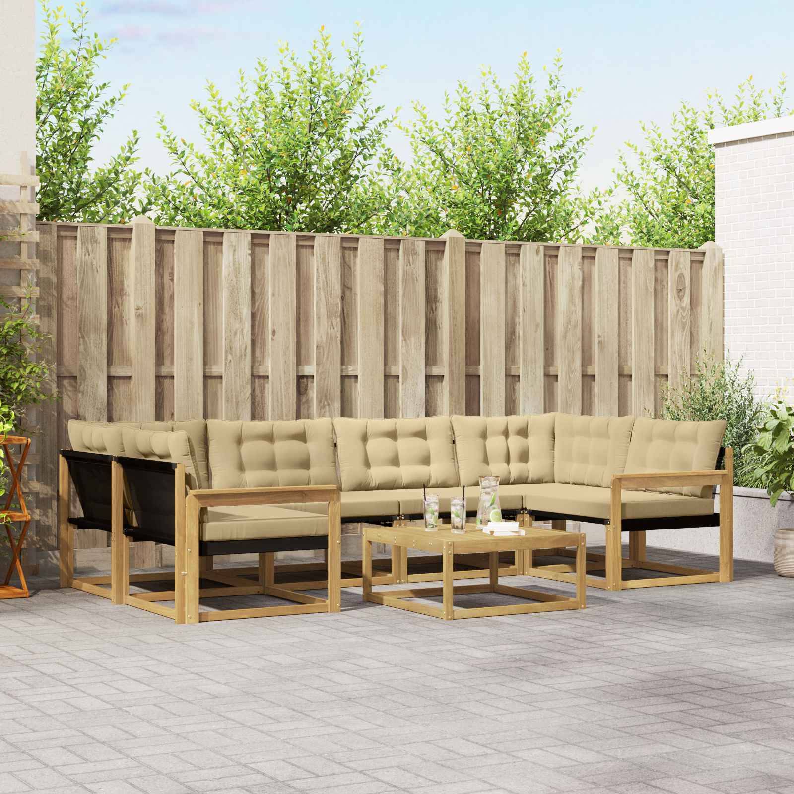 vidaXL Outdoor-Sofagarnitur 7 pcs Weiß und Beige 79 x 79 x 37 cm