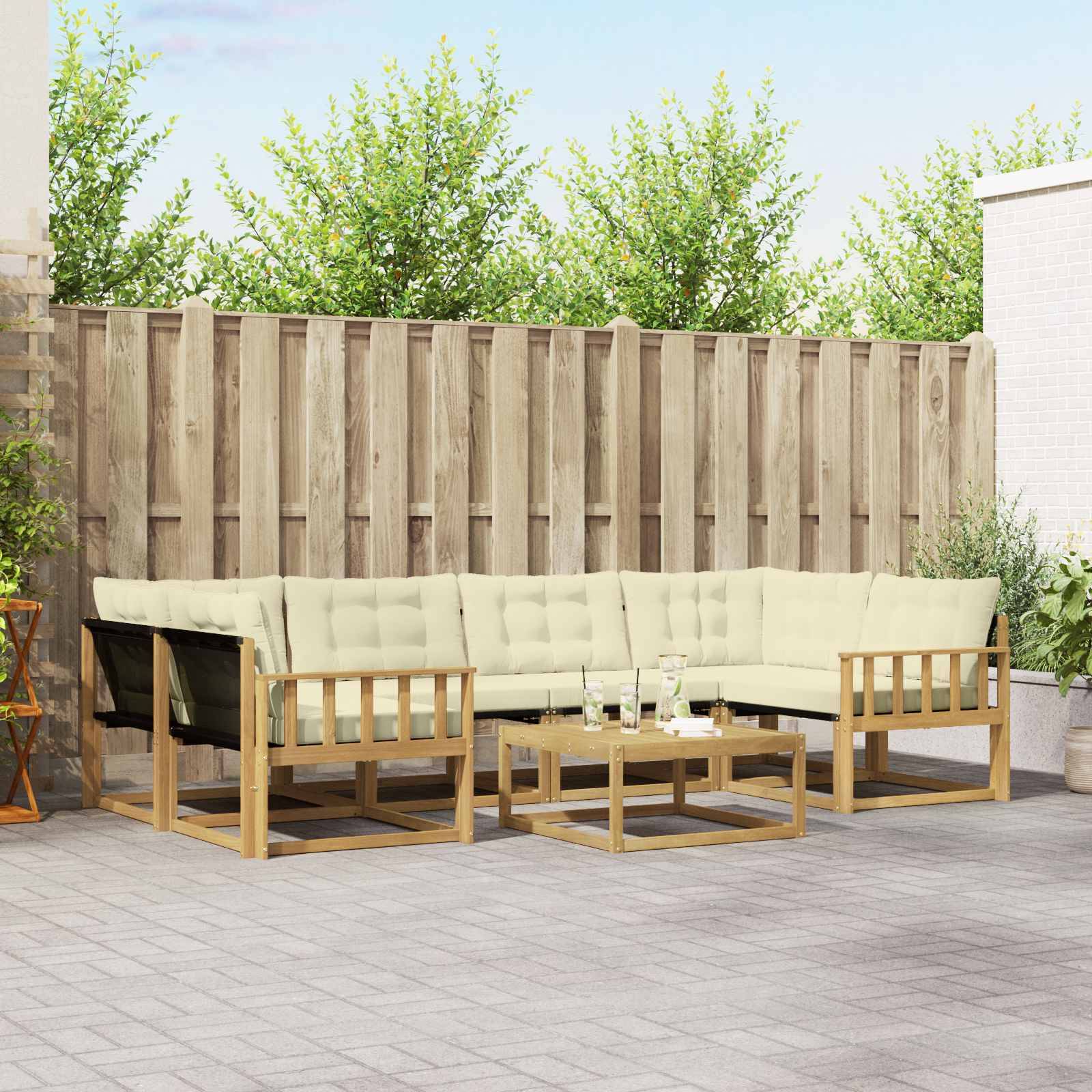 vidaXL Outdoor-Sofagarnitur 7 pcs Weiß und Creme 79 x 79 x 37 cm