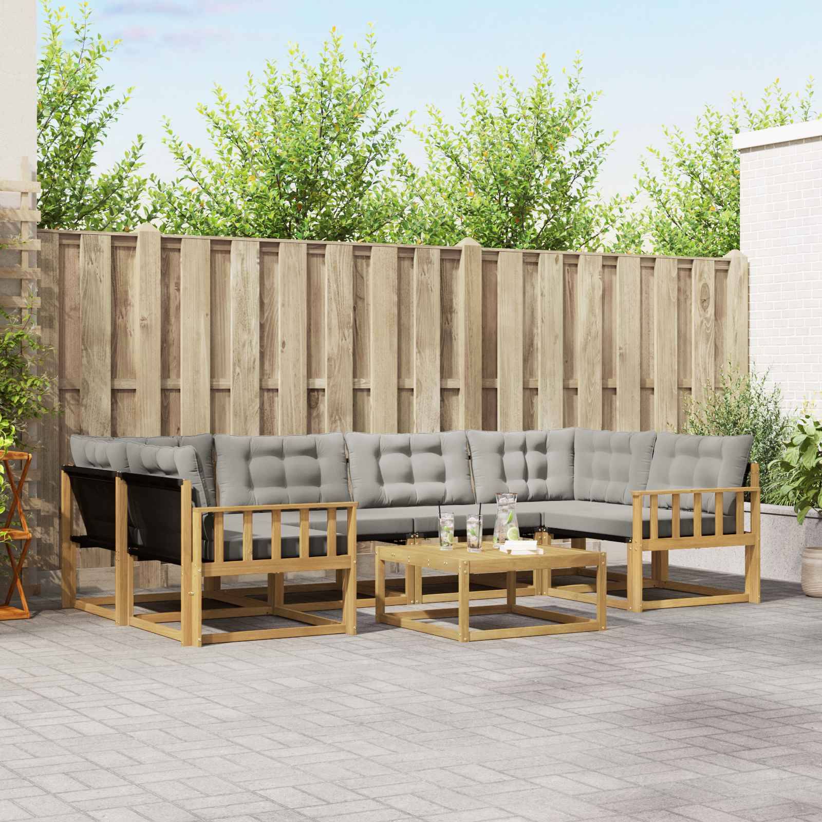 vidaXL Outdoor-Sofagarnitur 7 pcs Weiß und Hellgrau 79 x 79 x 37 cm
