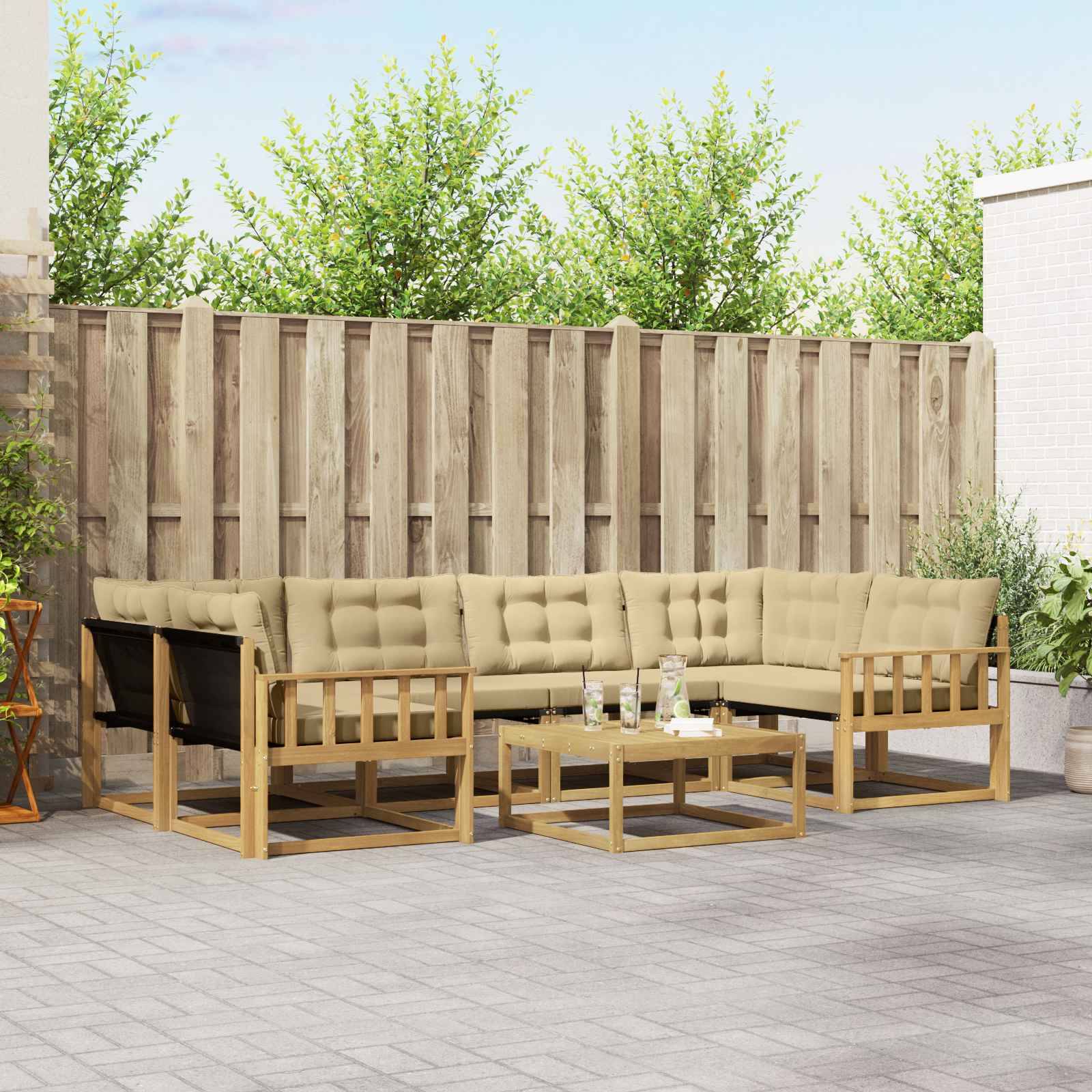 vidaXL Outdoor-Sofagarnitur 7 pcs Weiß und Beige 79 x 79 x 37 cm
