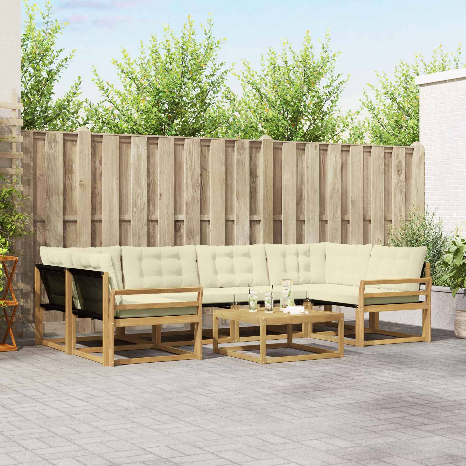 vidaXL Outdoor-Sofagarnitur 7 pcs Weiß und Creme 79 x 79 x 37 cm