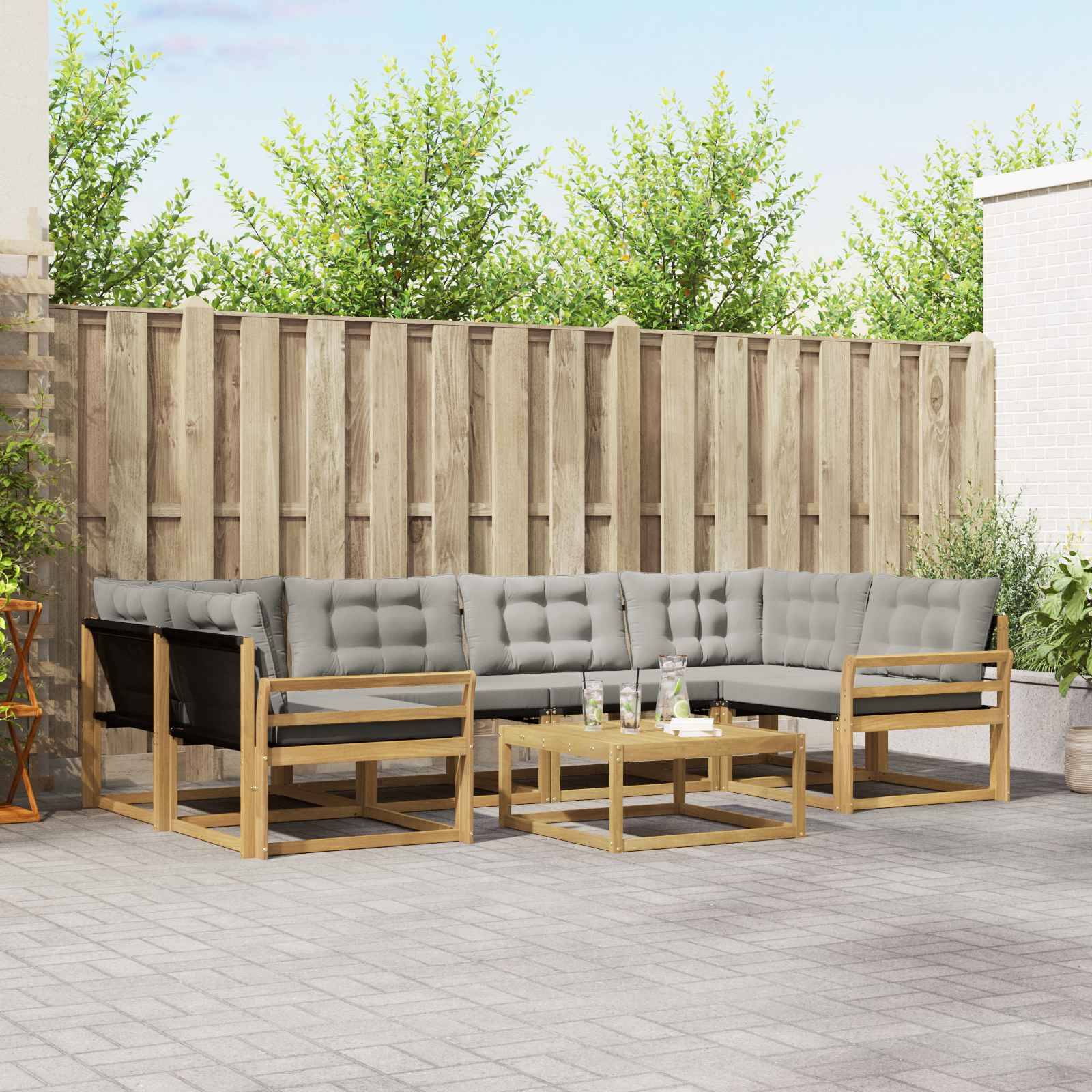 vidaXL Outdoor-Sofagarnitur 7 pcs Weiß und Hellgrau 79 x 79 x 37 cm