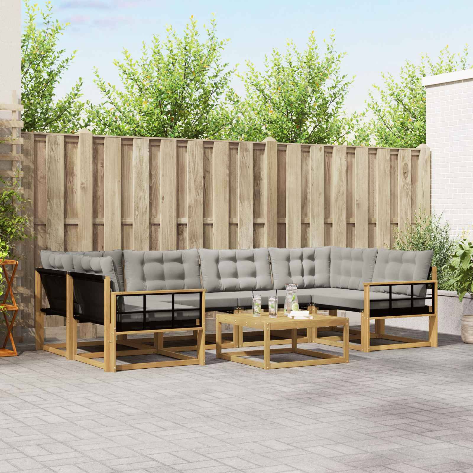 vidaXL Outdoor-Sofagarnitur 7 pcs Weiß und Hellgrau 79 x 79 x 37 cm