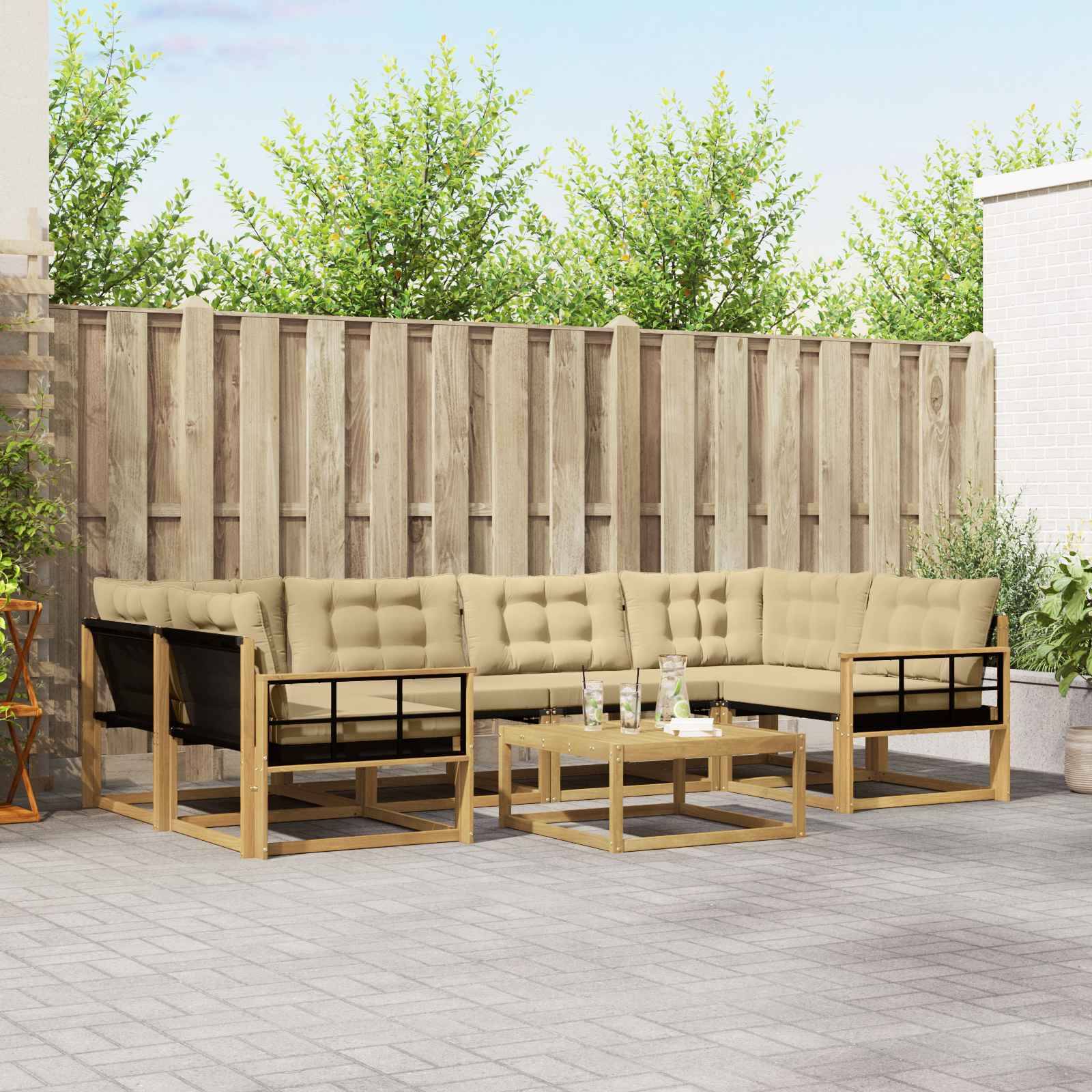 vidaXL Outdoor-Sofagarnitur 7 pcs Weiß und Beige 79 x 79 x 37 cm