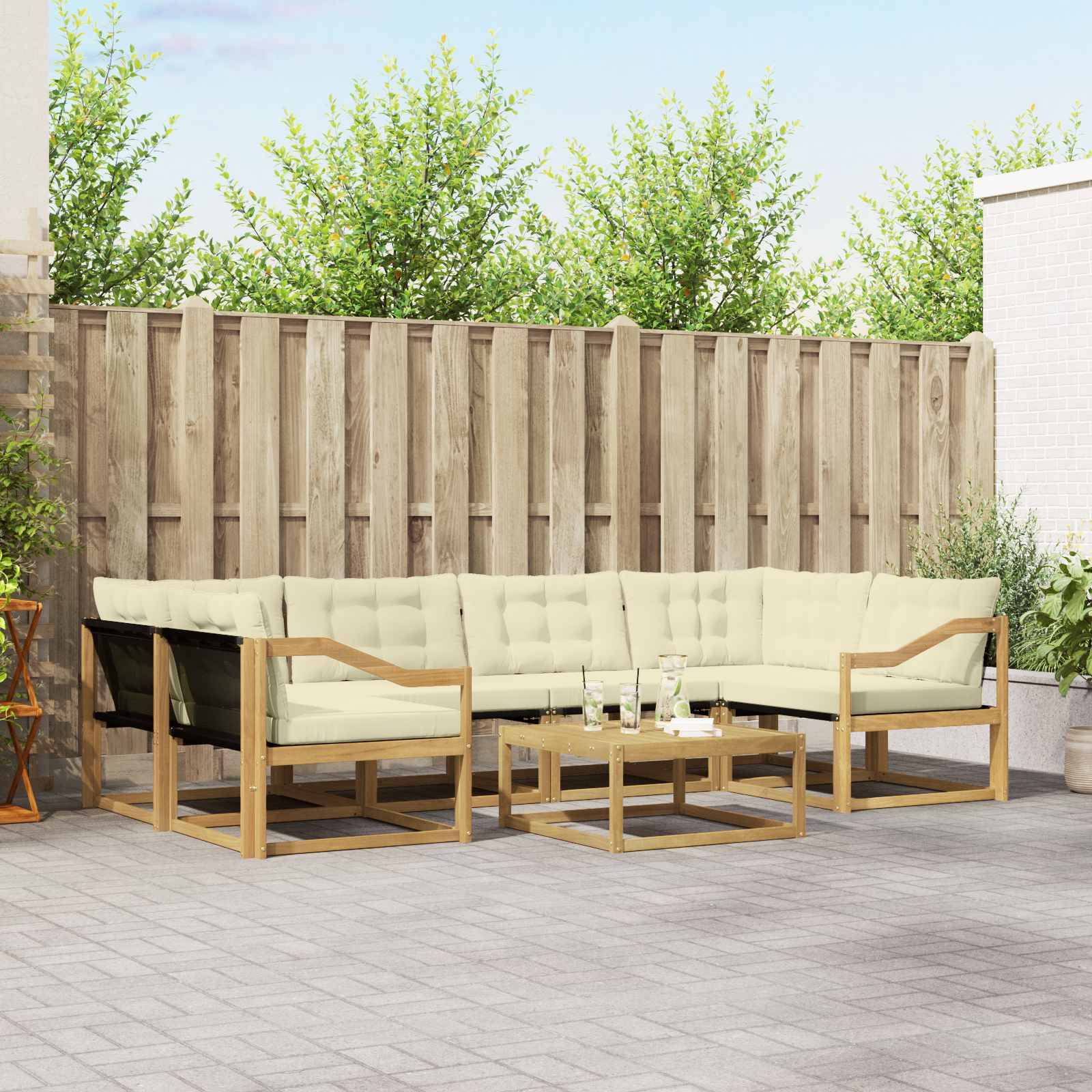 vidaXL Outdoor-Sofagarnitur 7 pcs Weiß und Creme 79 x 79 x 37 cm