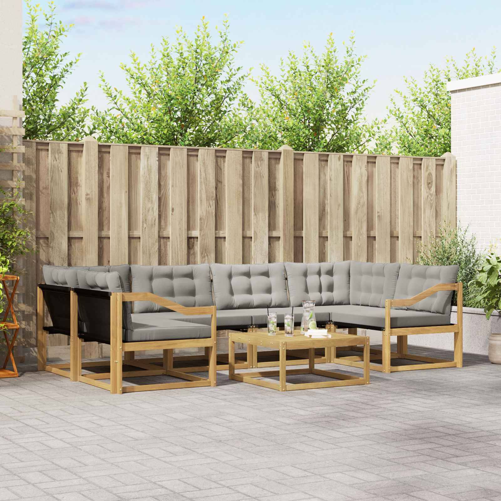 vidaXL Outdoor-Sofagarnitur 7 pcs Weiß und Hellgrau 79 x 79 x 37 cm