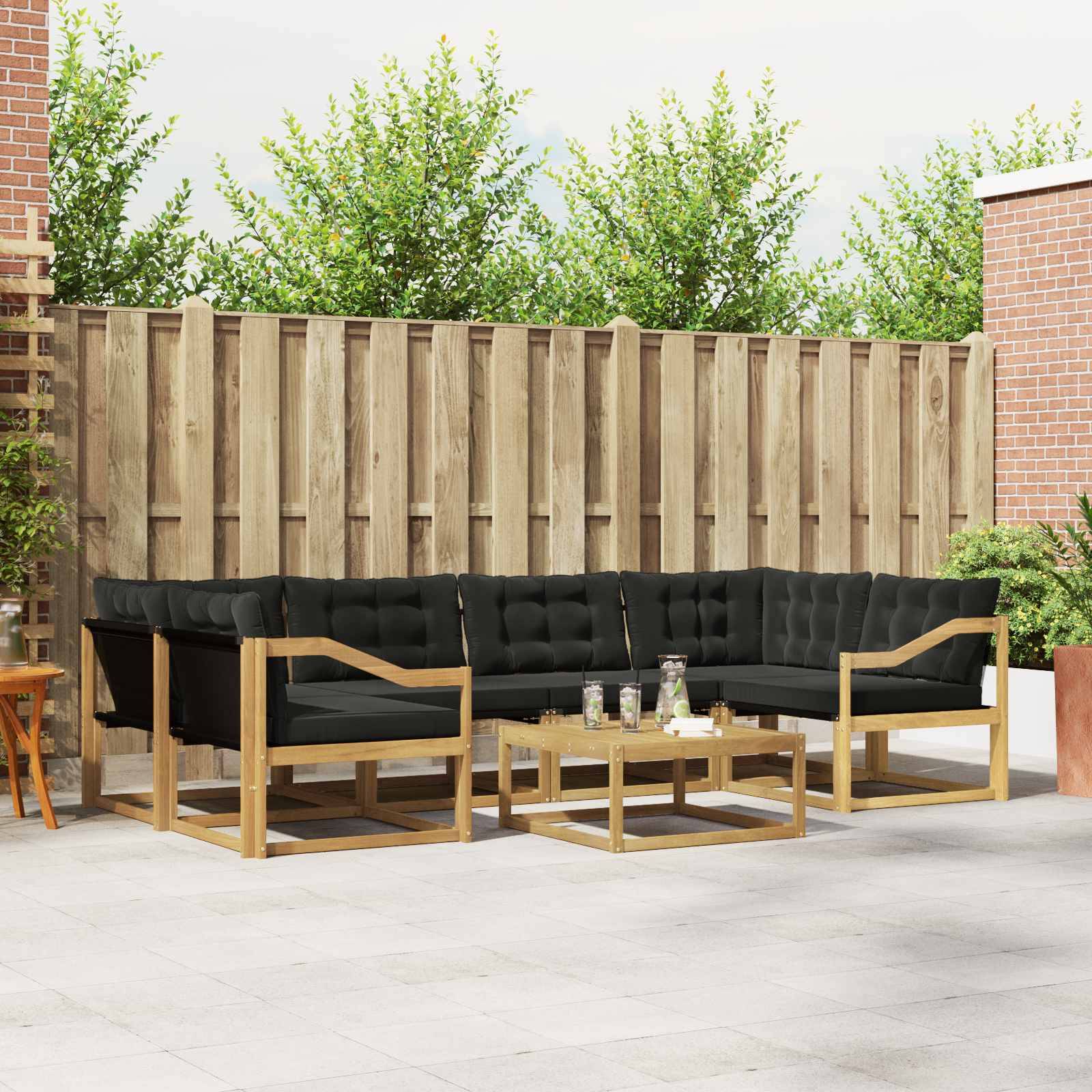 vidaXL Outdoor-Sofagarnitur 7 pcs Weiß und Schwarz 79 x 79 x 37 cm