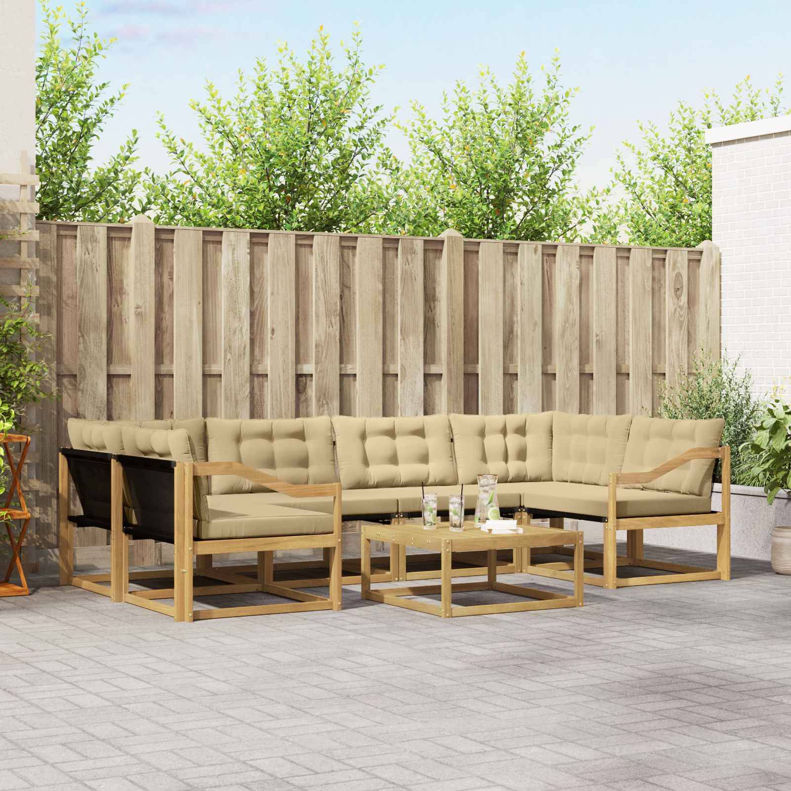 vidaXL Outdoor-Sofagarnitur 7 pcs Weiß und Beige 79 x 79 x 37 cm