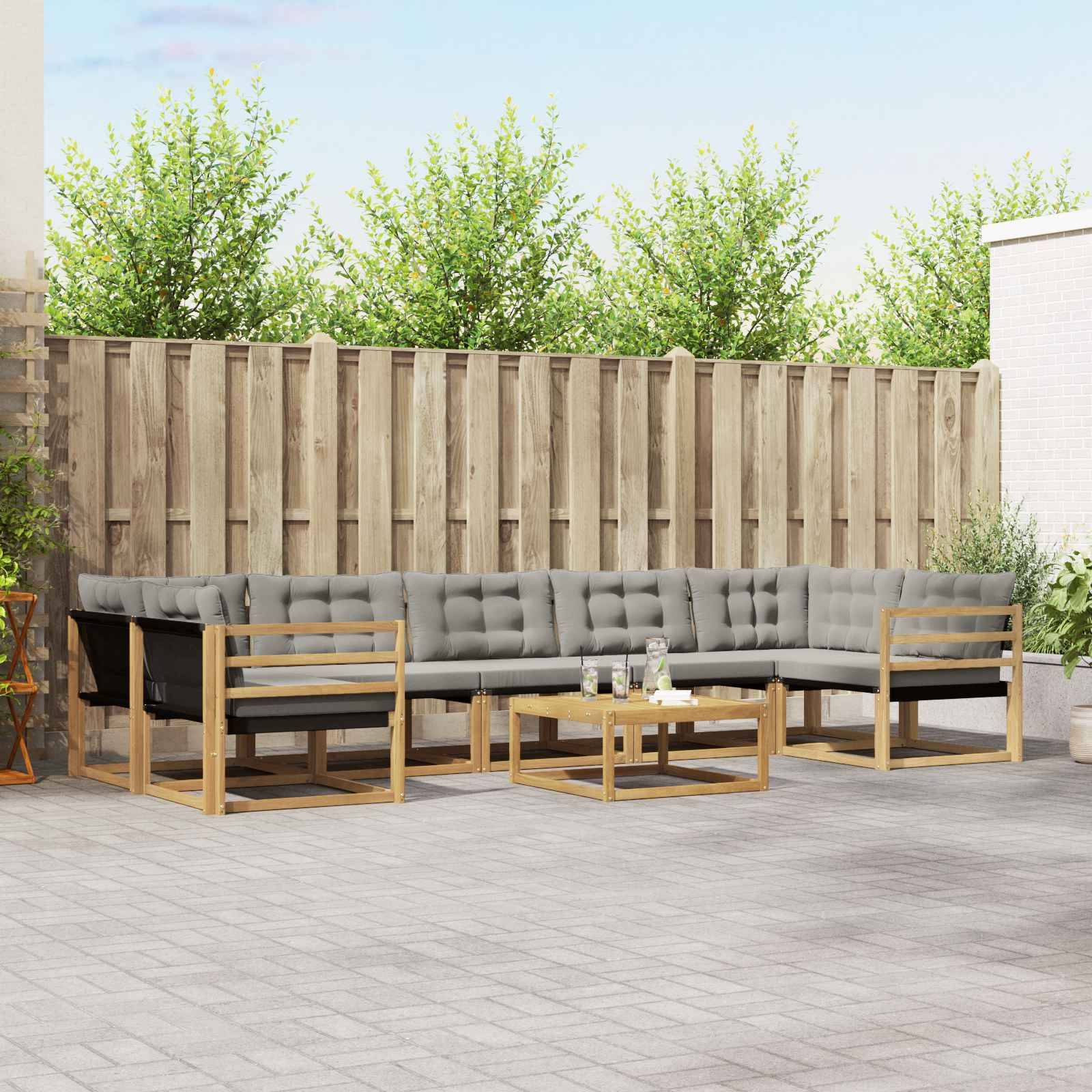 vidaXL Outdoor-Sofagarnitur 8 pcs Weiß und Hellgrau 79 x 79 x 37 cm