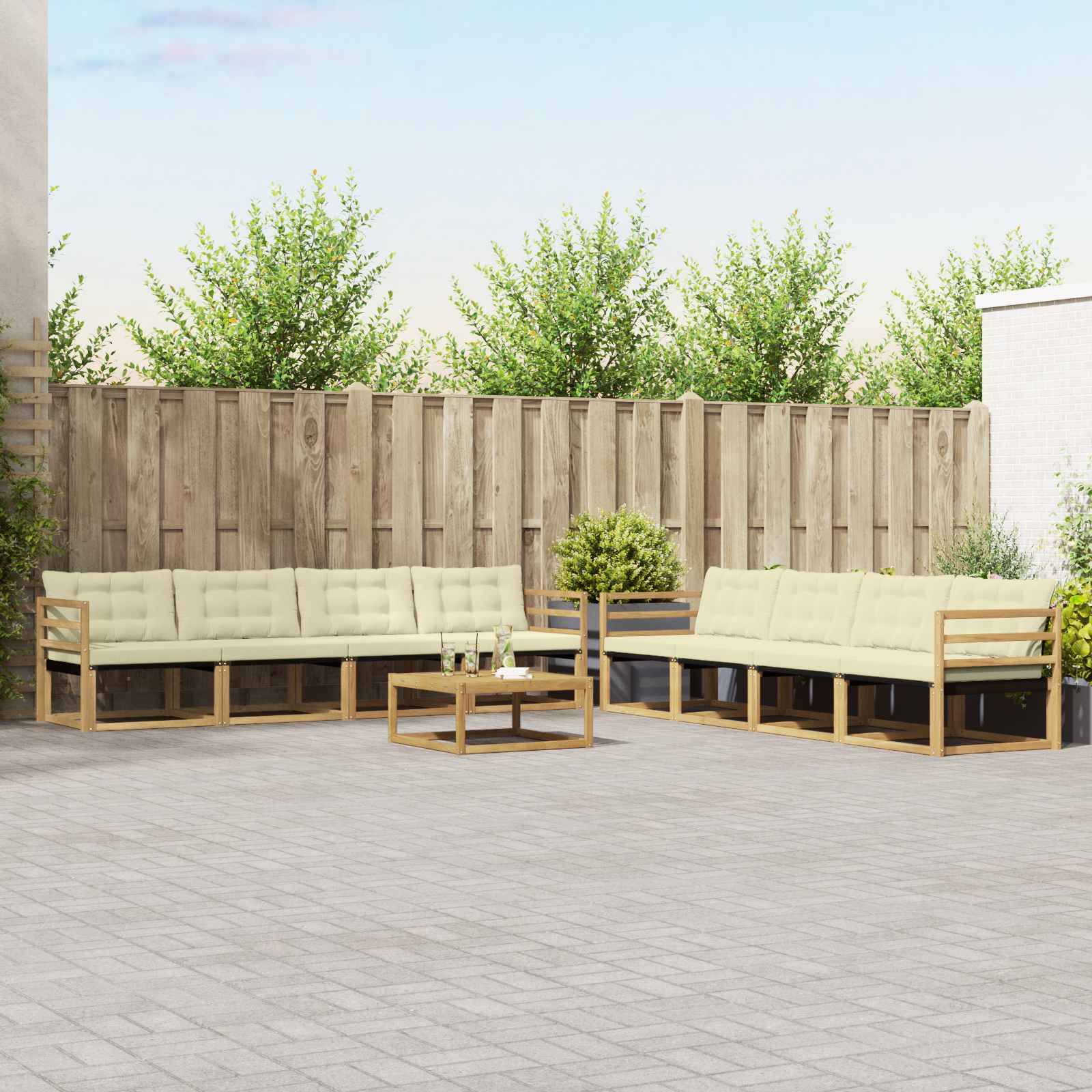 vidaXL Outdoor-Sofagarnitur 9 pcs Weiß und Creme 79 x 79 x 37 cm
