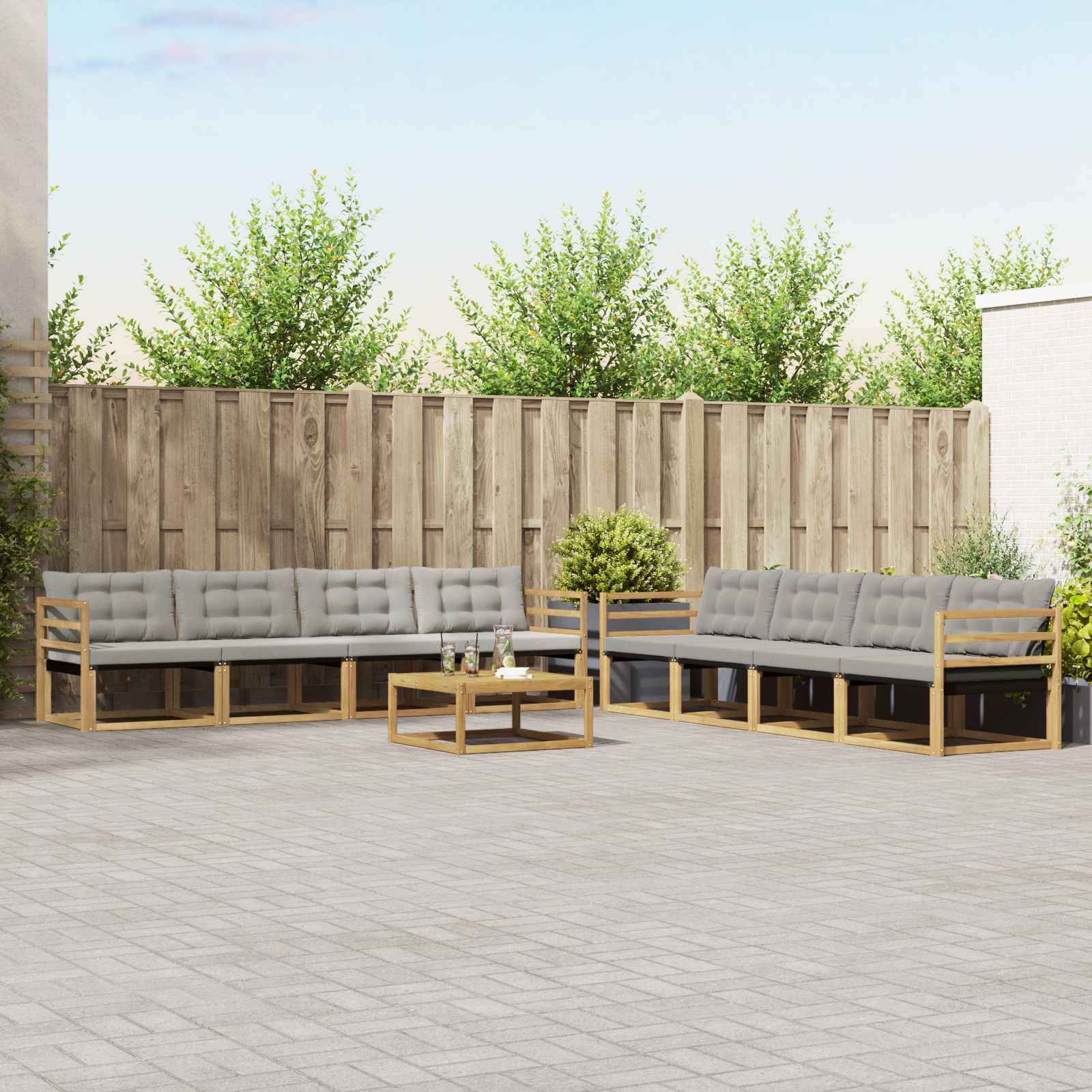 vidaXL Outdoor-Sofagarnitur 9 pcs Weiß und Hellgrau 79 x 79 x 37 cm