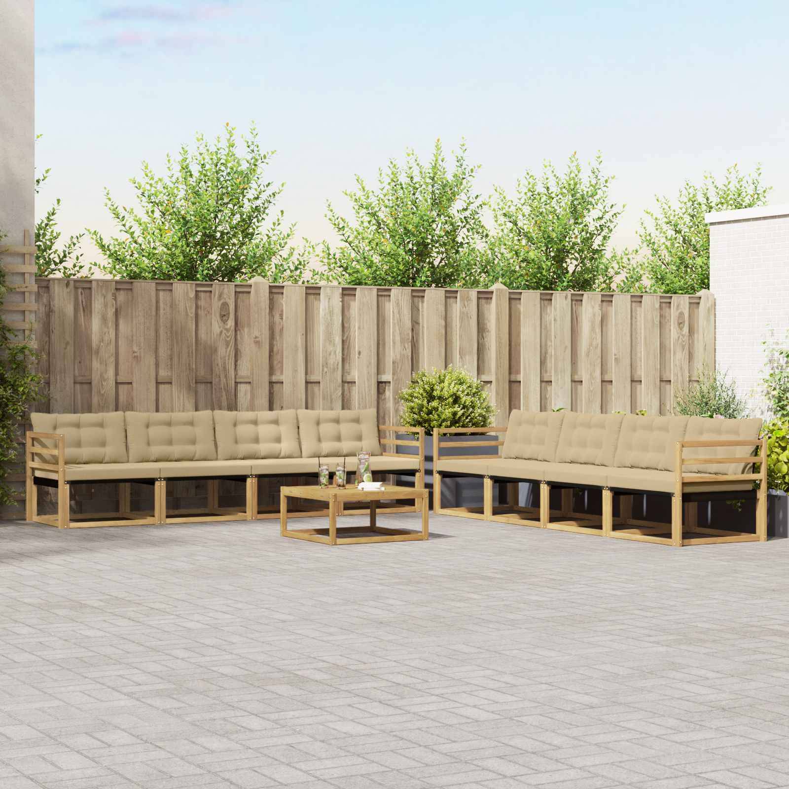vidaXL Outdoor-Sofagarnitur 9 pcs Weiß und Beige 79 x 79 x 37 cm