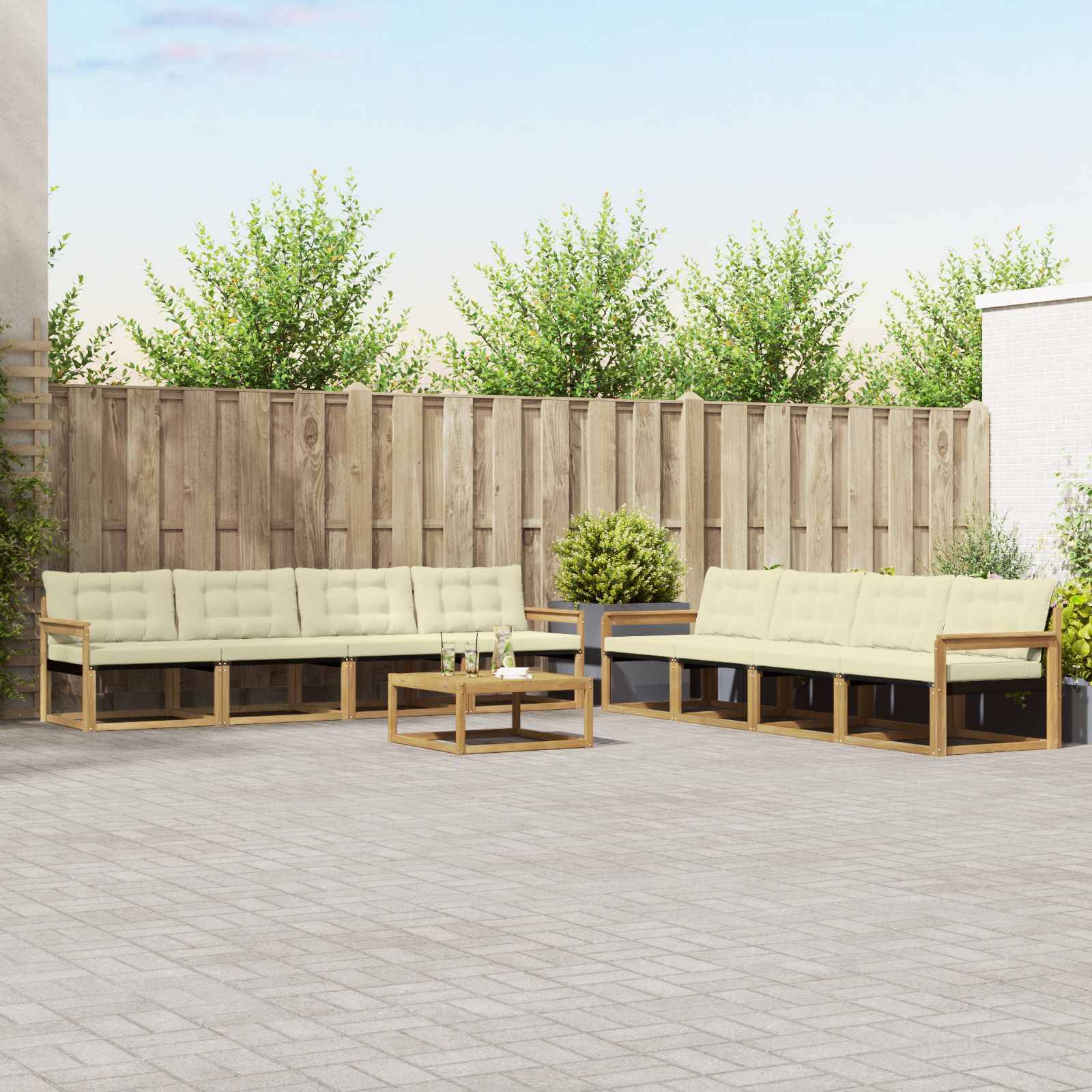 vidaXL Outdoor-Sofagarnitur 9 pcs Weiß und Creme 79 x 79 x 37 cm