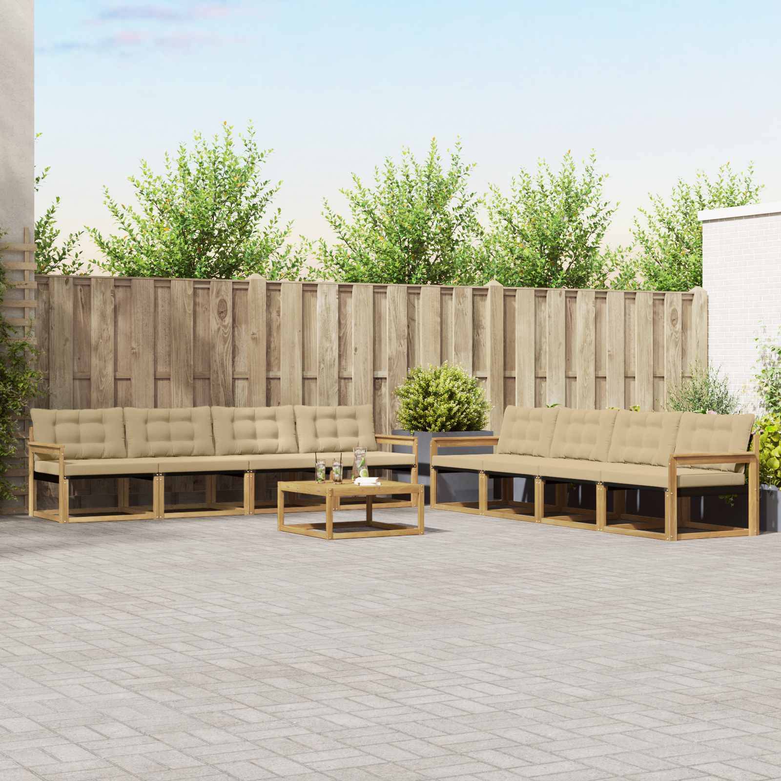 vidaXL Outdoor-Sofagarnitur 9 pcs Weiß und Beige 79 x 79 x 37 cm