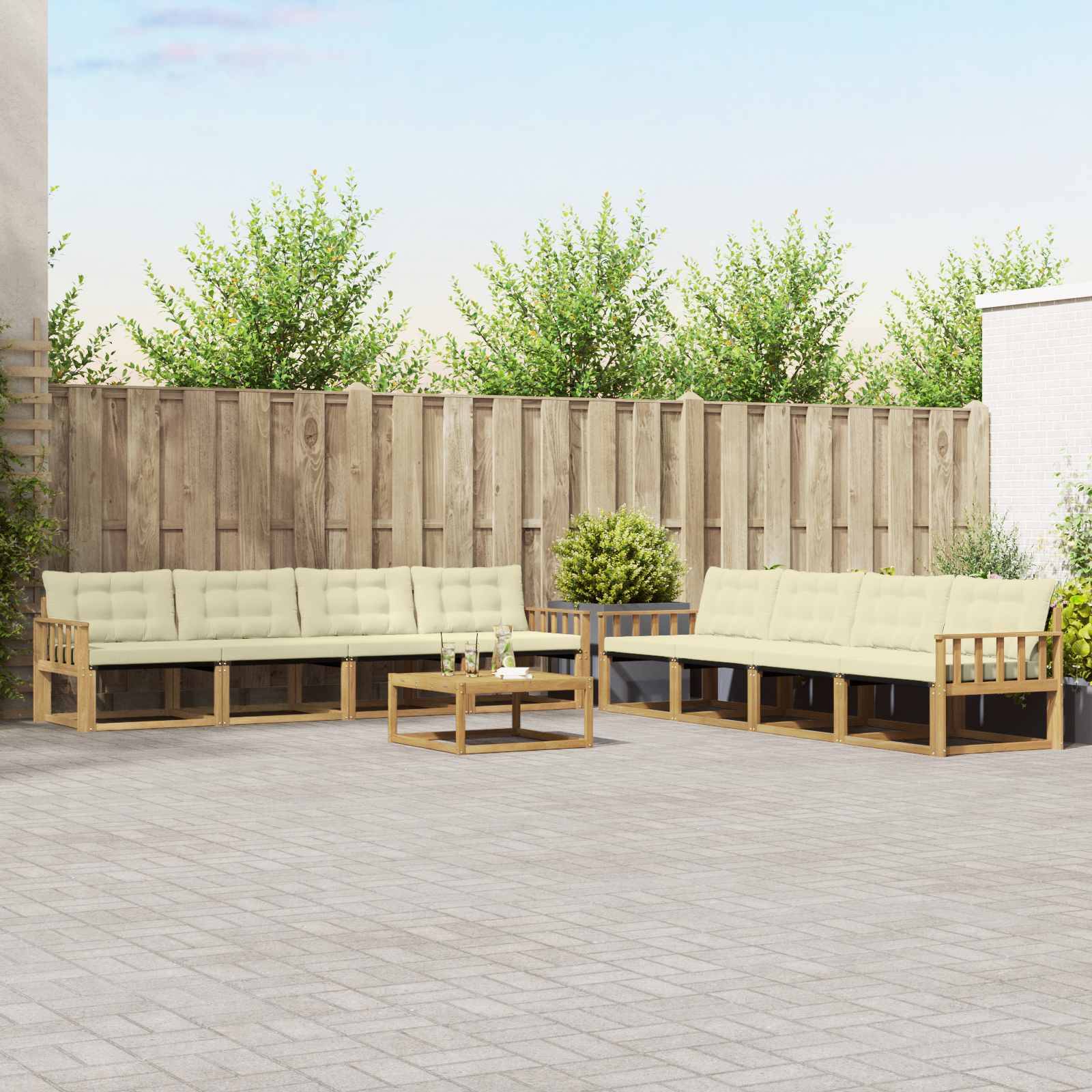 vidaXL Outdoor-Sofagarnitur 9 pcs Weiß und Creme 79 x 79 x 37 cm