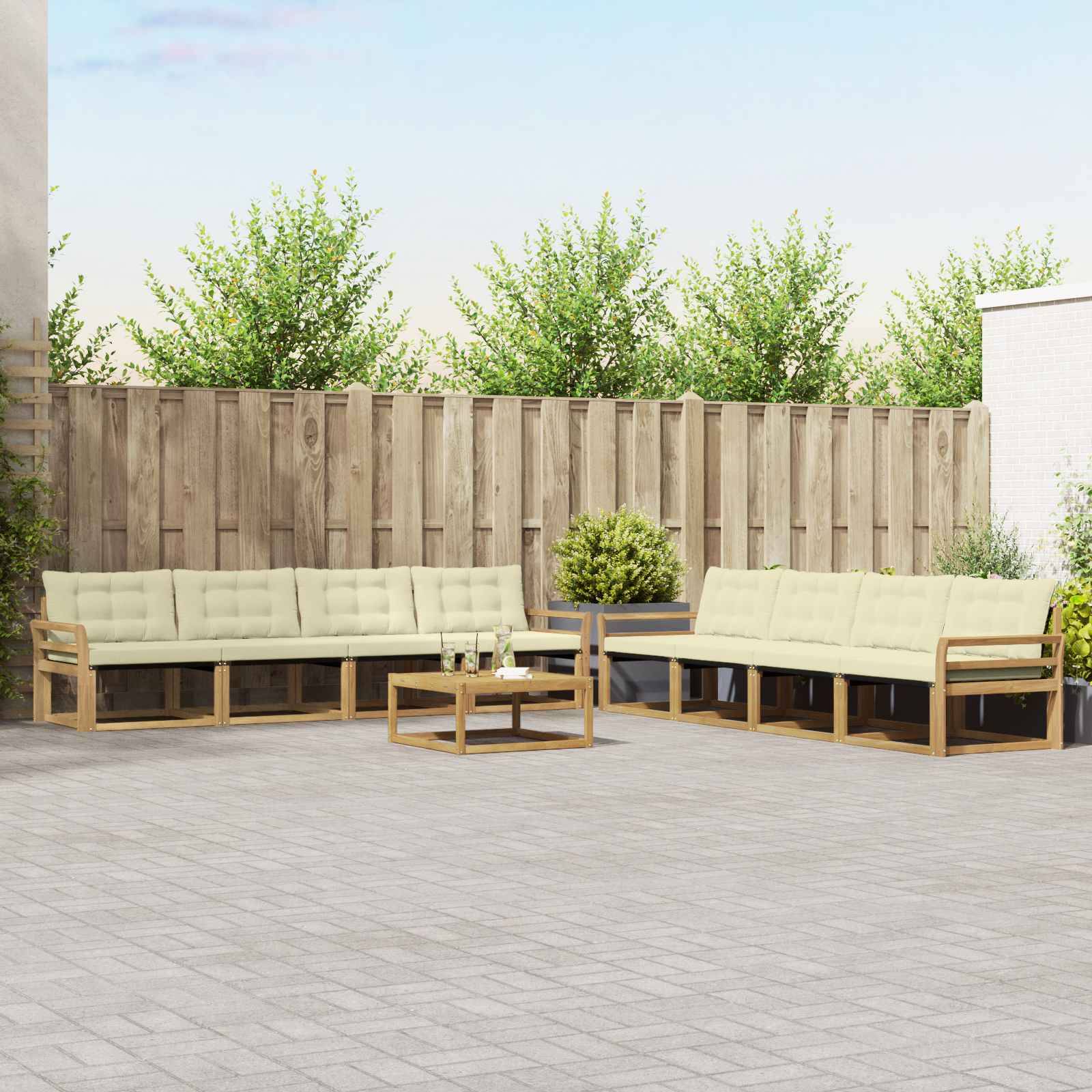 vidaXL Outdoor-Sofagarnitur 9 pcs Weiß und Creme 79 x 79 x 37 cm