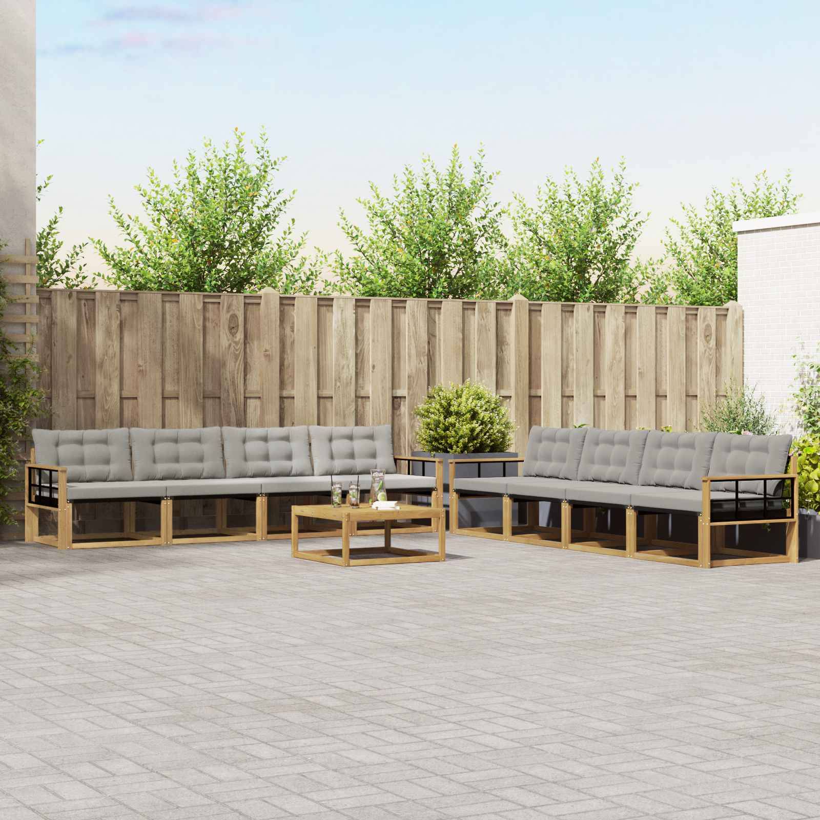 vidaXL Outdoor-Sofagarnitur 9 pcs Weiß und Hellgrau 79 x 79 x 37 cm