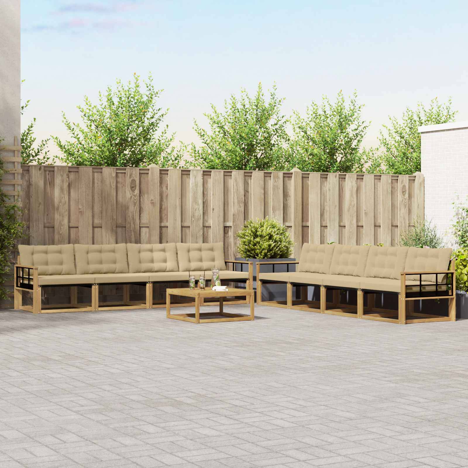 vidaXL Outdoor-Sofagarnitur 9 pcs Weiß und Beige 79 x 79 x 37 cm