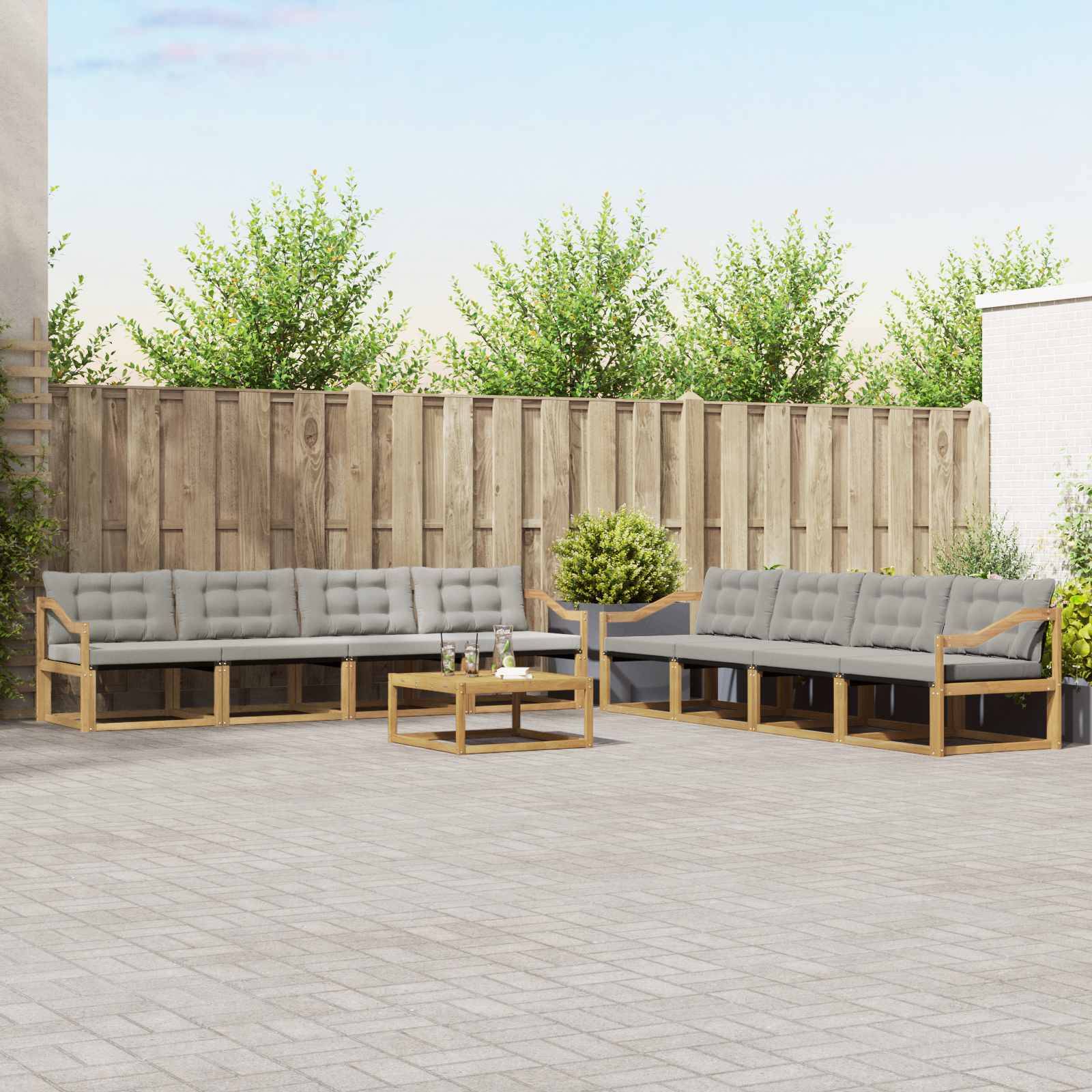 vidaXL Outdoor-Sofagarnitur 9 pcs Weiß und Hellgrau 79 x 79 x 37 cm