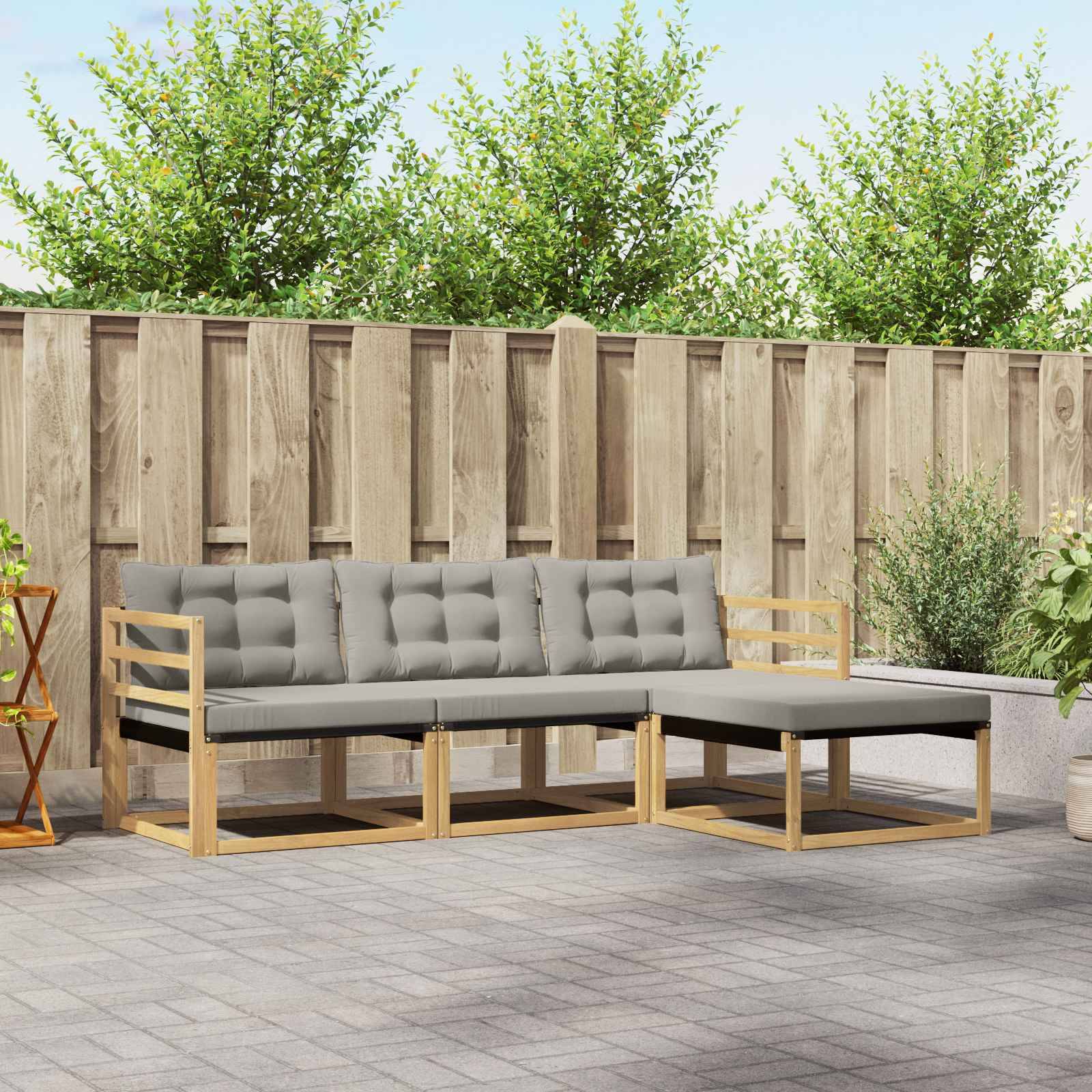 vidaXL Outdoor-Sofagarnitur mit Kissen 4 pcs Weiß und Hellgrau