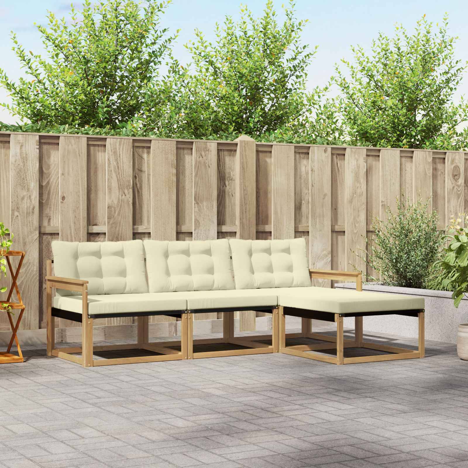 vidaXL Outdoor-Sofagarnitur mit Kissen 4 pcs Weiß und Creme