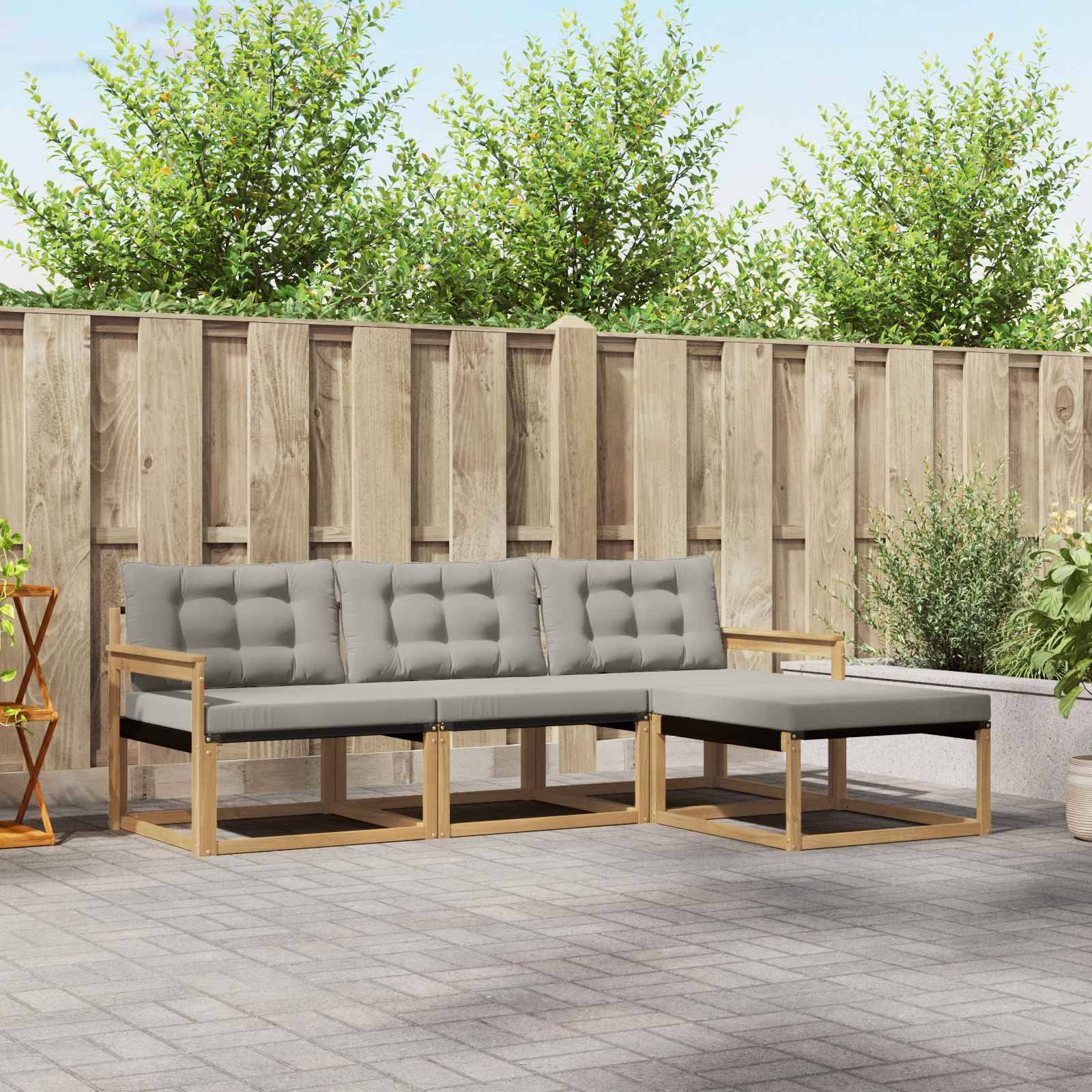 vidaXL Outdoor-Sofagarnitur mit Kissen 4 pcs Weiß und Hellgrau