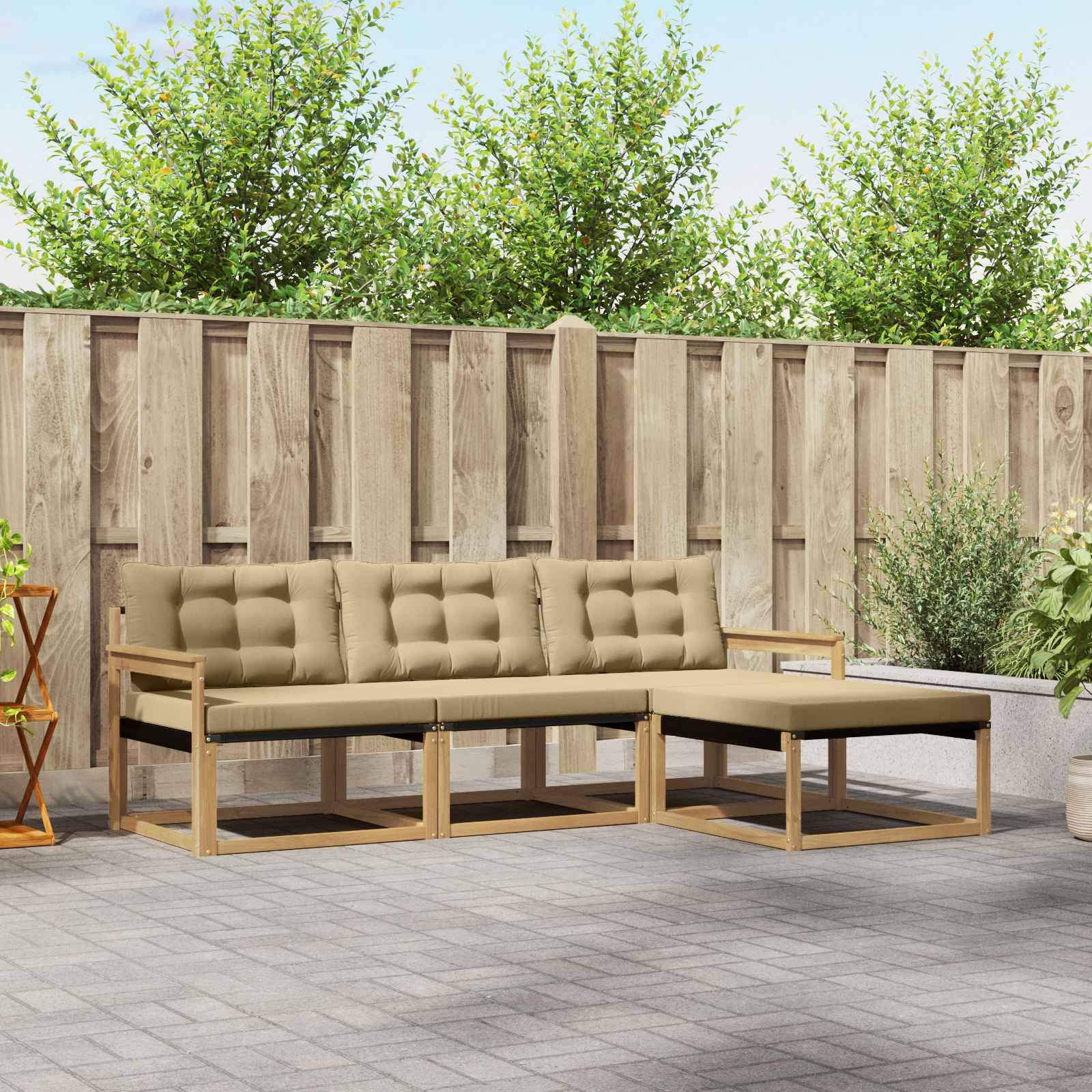 vidaXL Outdoor-Sofagarnitur mit Kissen 4 pcs Weiß und Beige