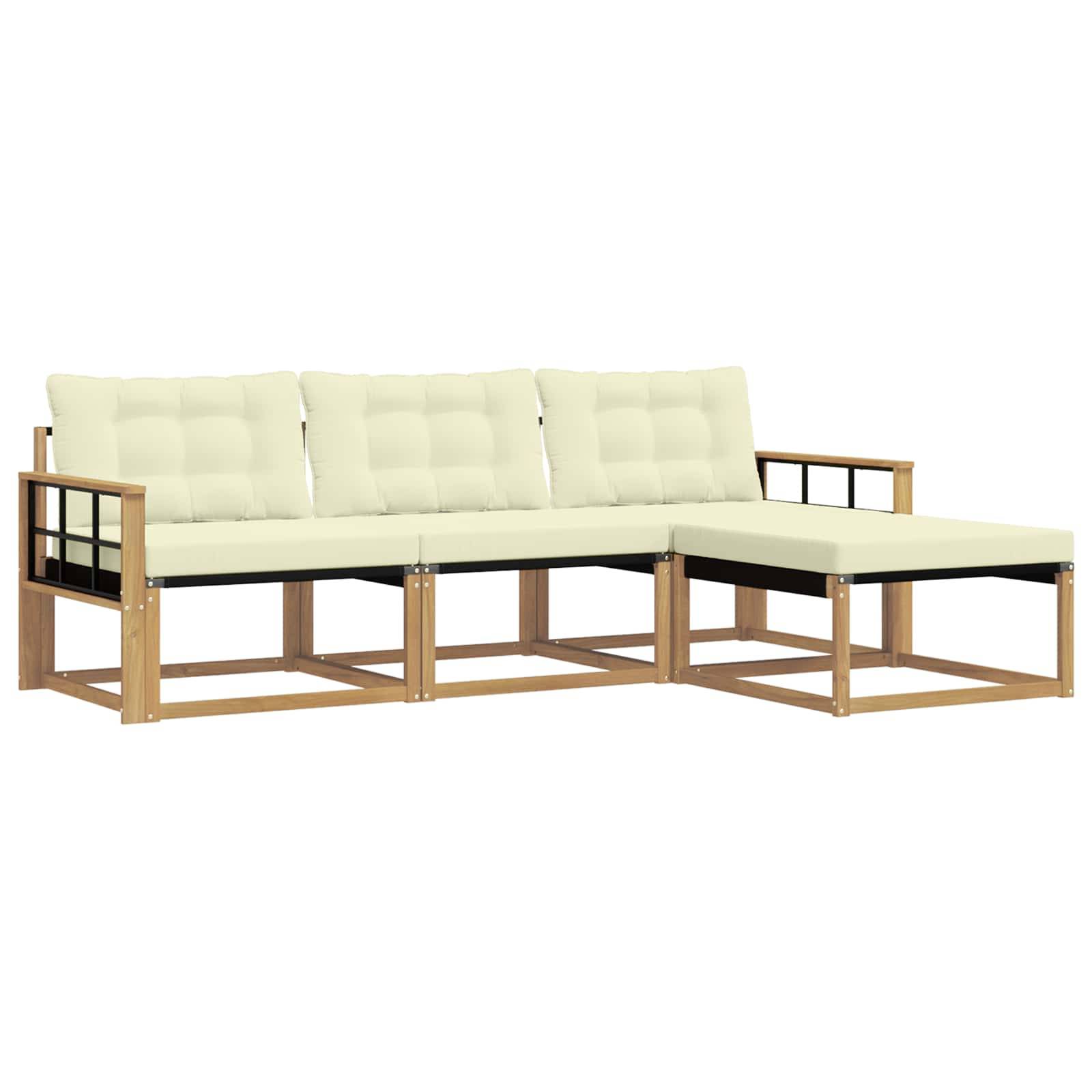 vidaXL Outdoor-Sofagarnitur mit Kissen 4 pcs Weiß und Creme