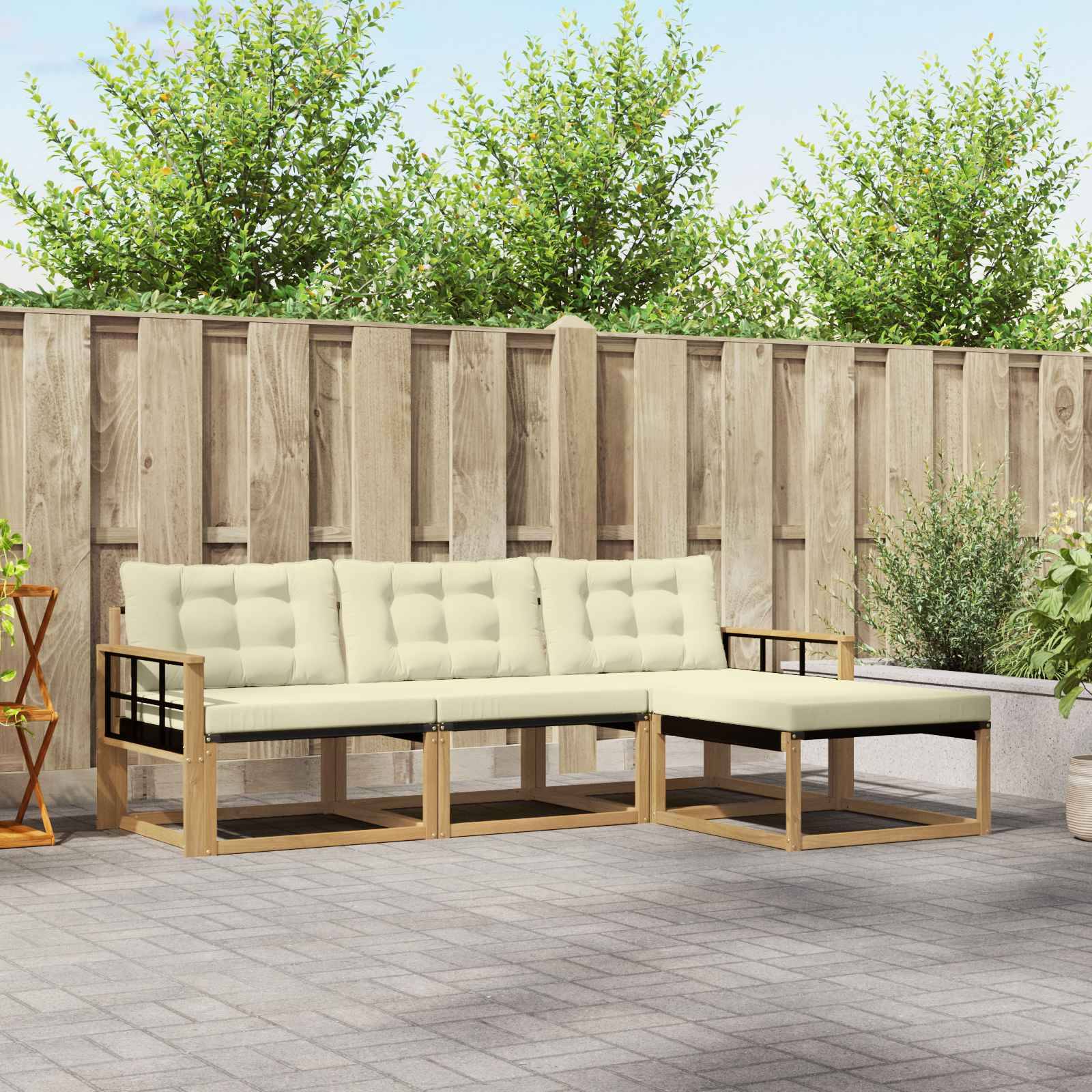 vidaXL Outdoor-Sofagarnitur mit Kissen 4 pcs Weiß und Creme