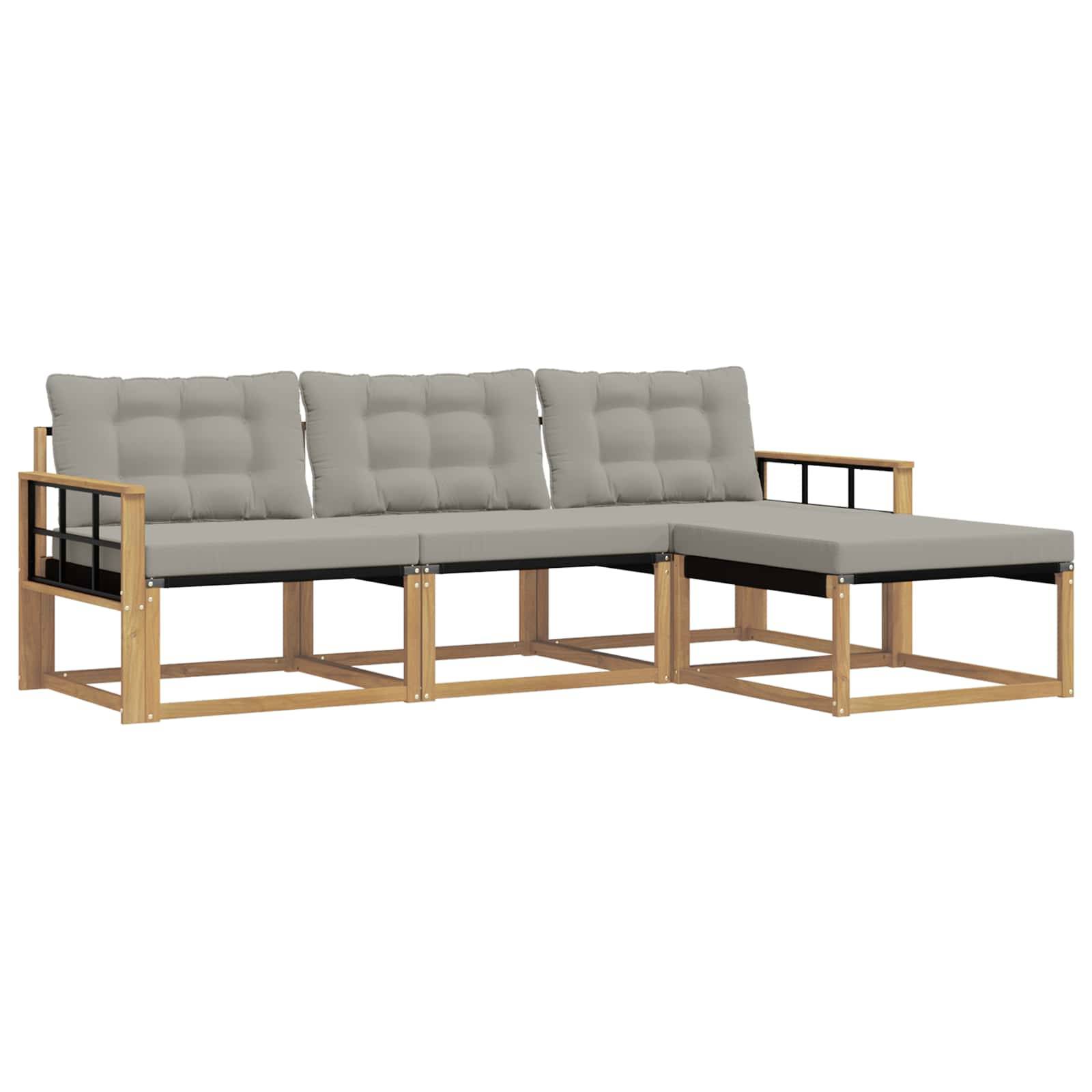 vidaXL Outdoor-Sofagarnitur mit Kissen 4 pcs Weiß und Hellgrau