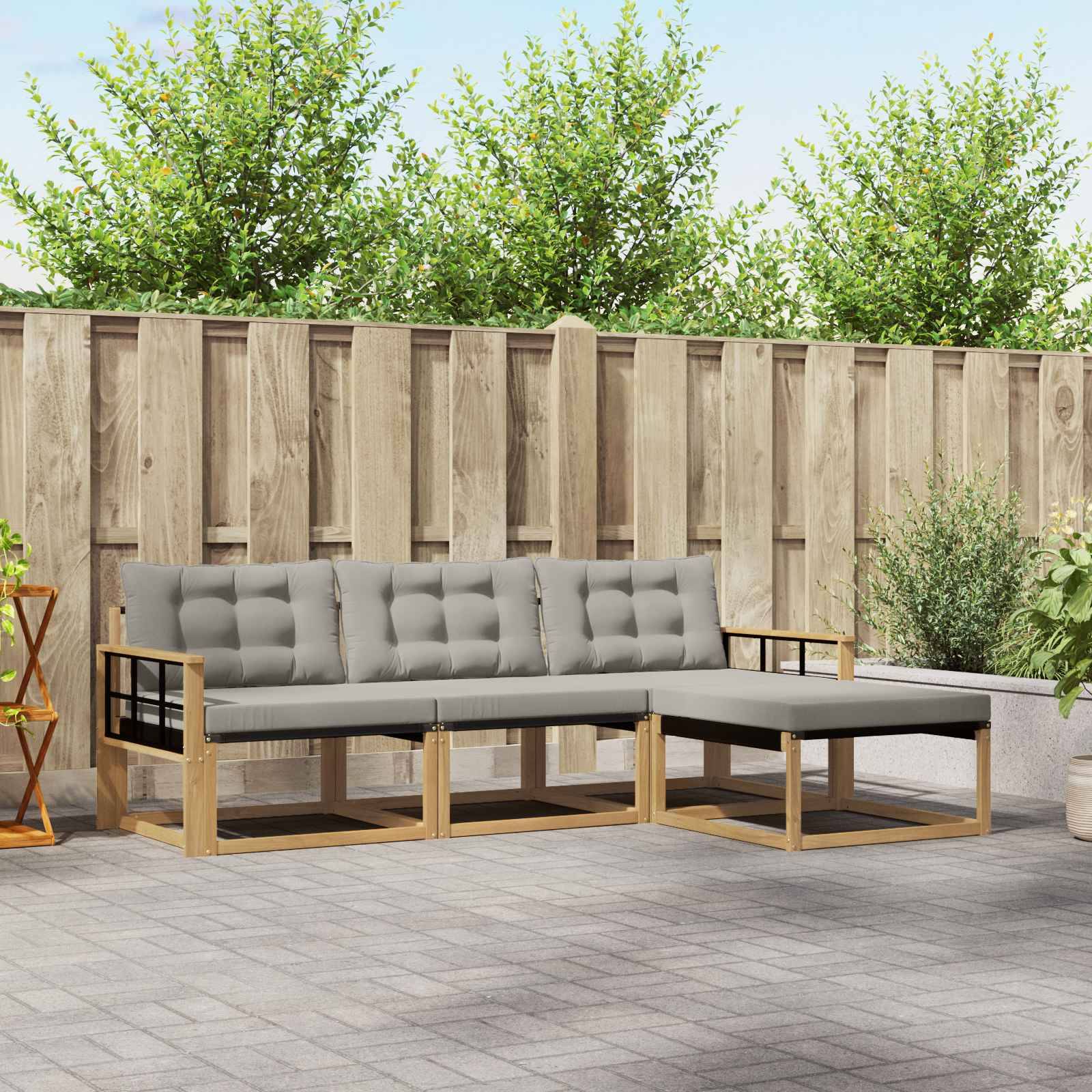 vidaXL Outdoor-Sofagarnitur mit Kissen 4 pcs Weiß und Hellgrau