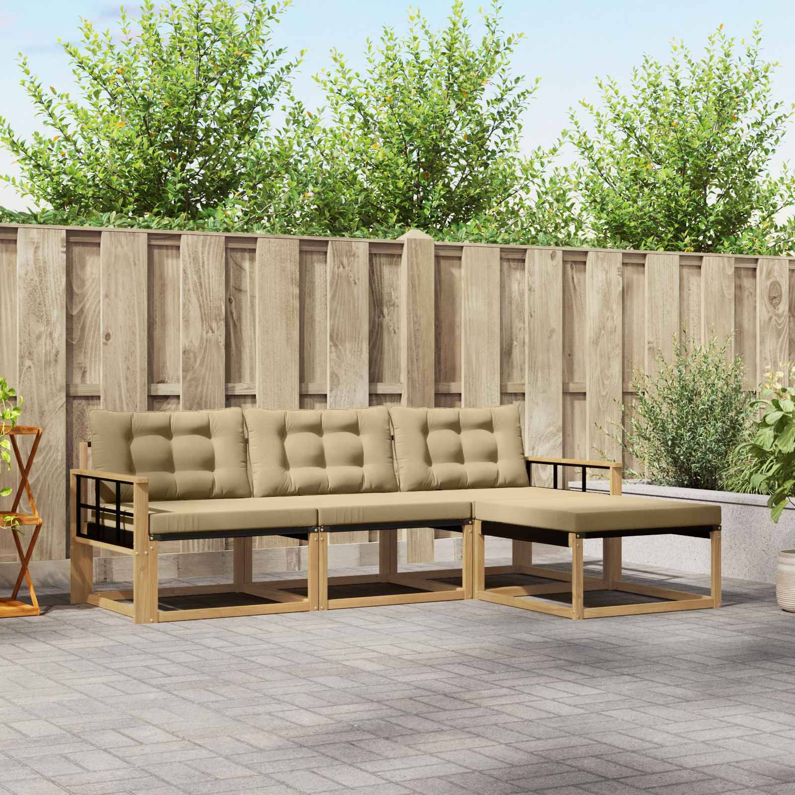 vidaXL Outdoor-Sofagarnitur mit Kissen 4 pcs Weiß und Beige