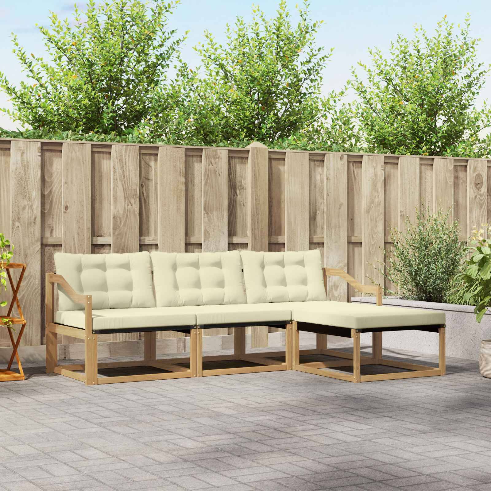 vidaXL Outdoor-Sofagarnitur mit Kissen 4 pcs Weiß und Creme