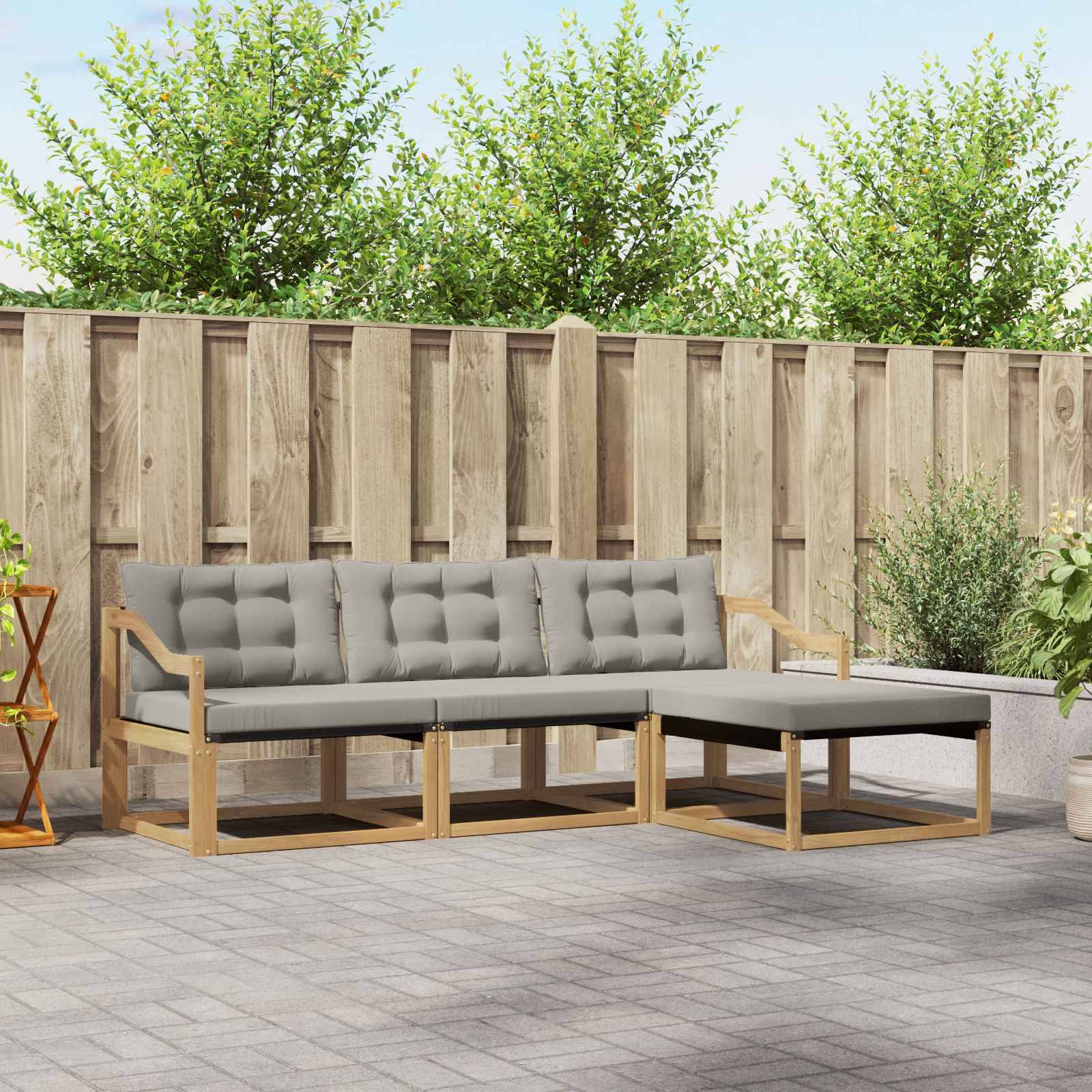 vidaXL Outdoor-Sofagarnitur mit Kissen 4 pcs Weiß und Hellgrau