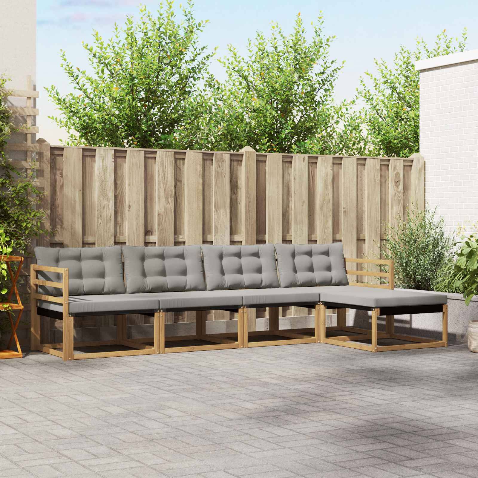 vidaXL Outdoor-Sofagarnitur mit Kissen 5 pcs Weiß und Hellgrau